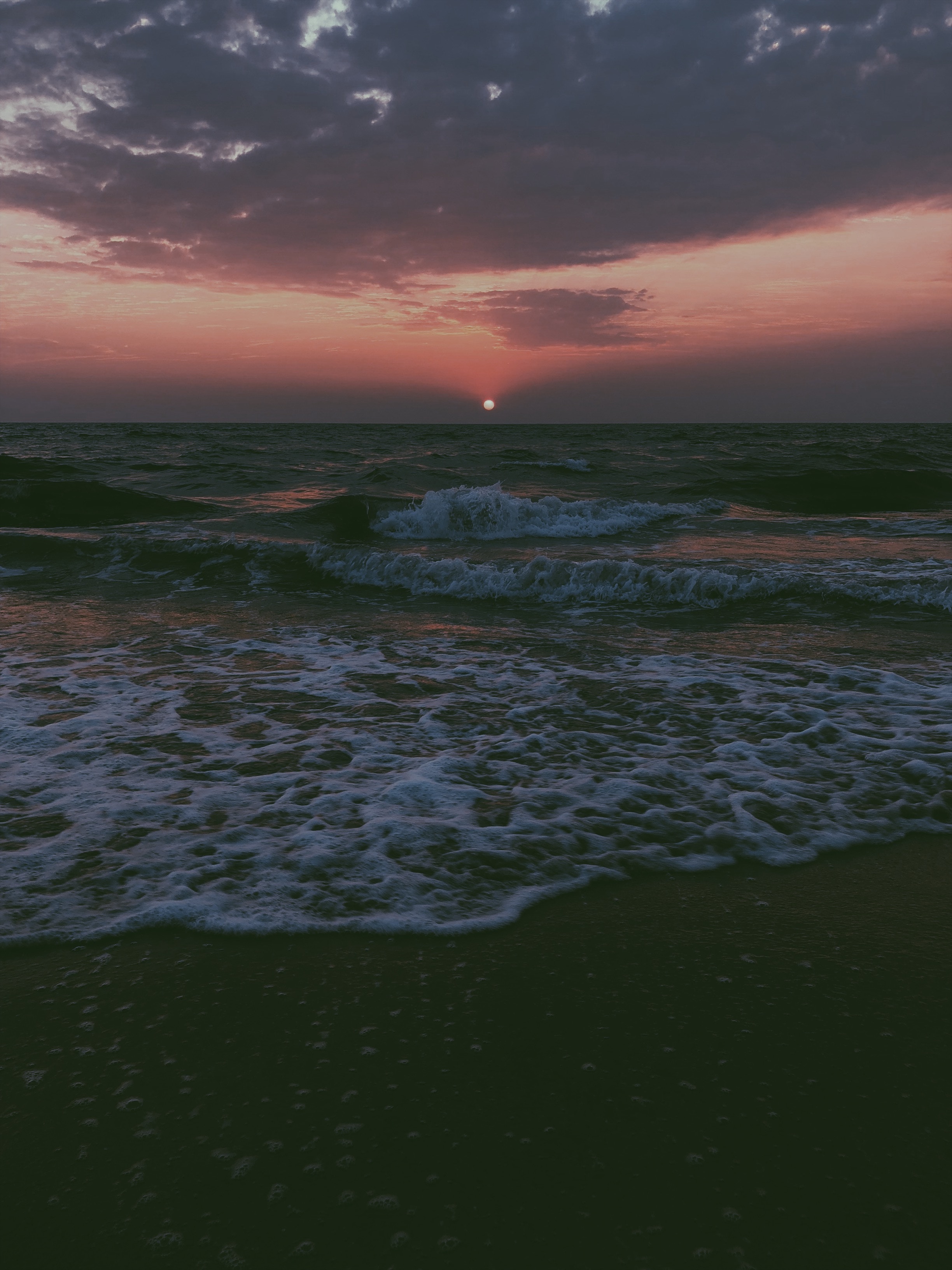 horizon, nature, sunset, sea, tide, high tide Smartphone Background