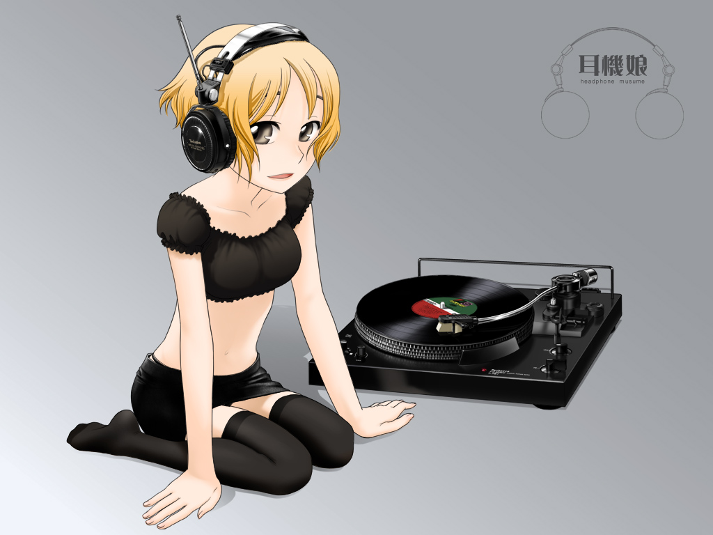 1920 x 1080 picture anime, headphones, music, record player