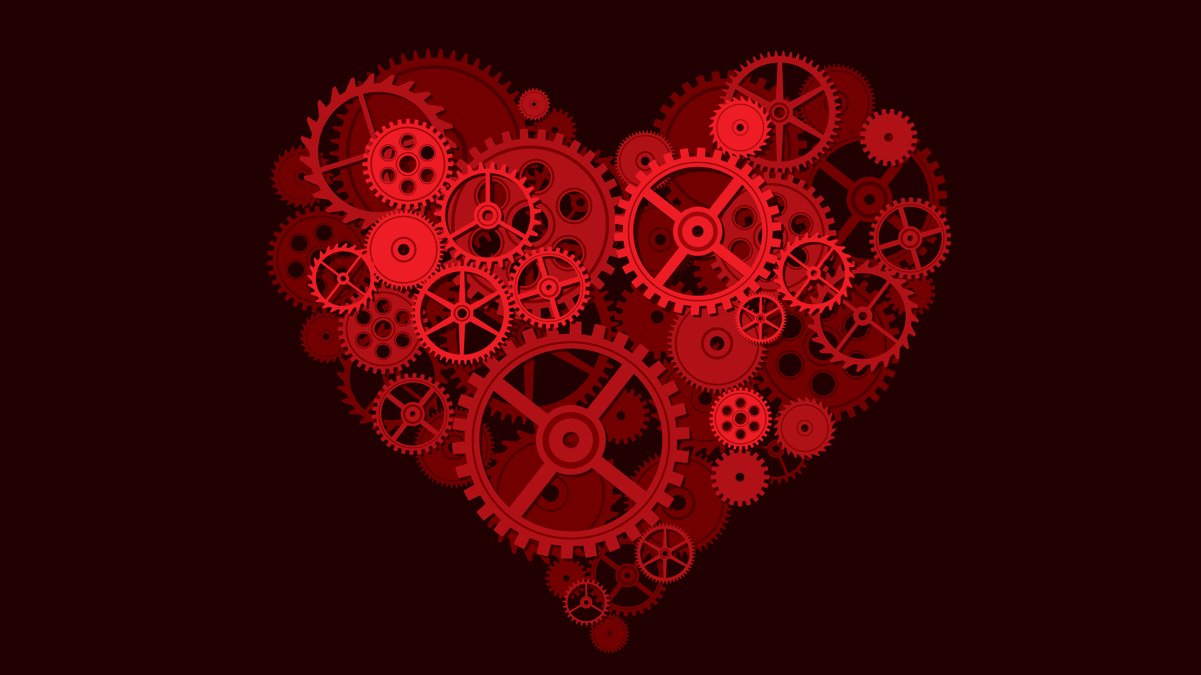 artistic, heart, gears, mechanical, red HD wallpaper