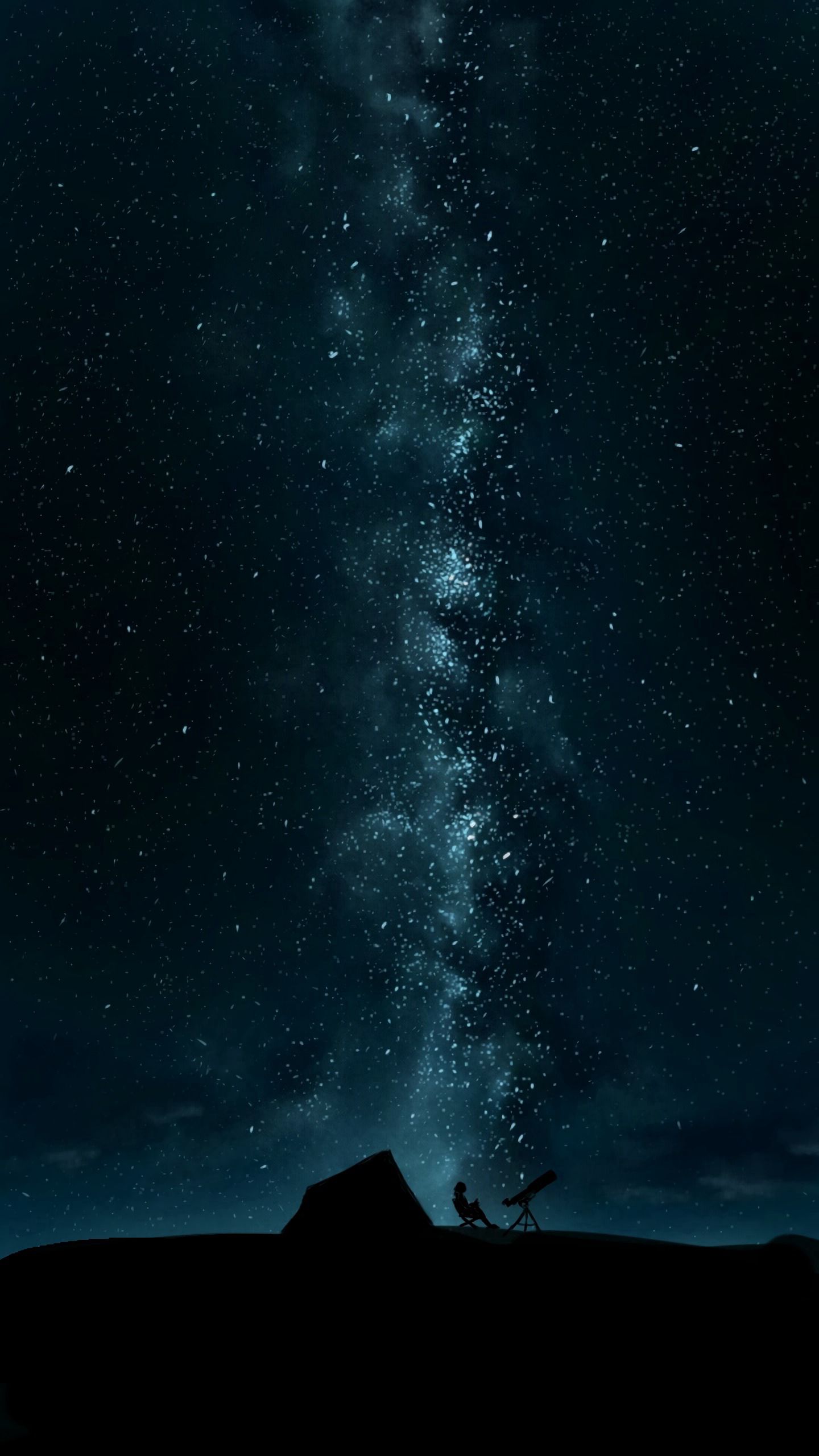 night, black, dark, silhouette, starry sky, telescope wallpapers for tablet