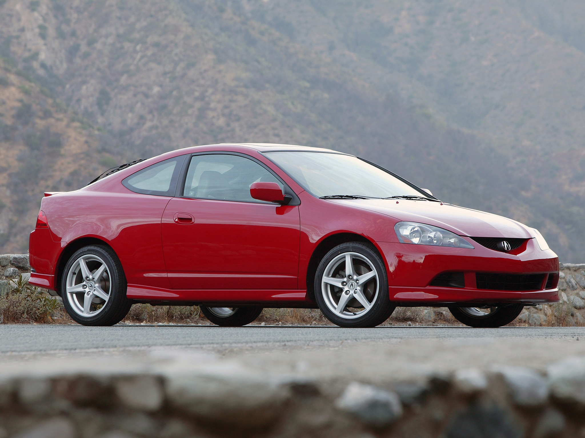 auto, nature, mountains, acura, cars, red, asphalt, side view, style, rsx cellphone