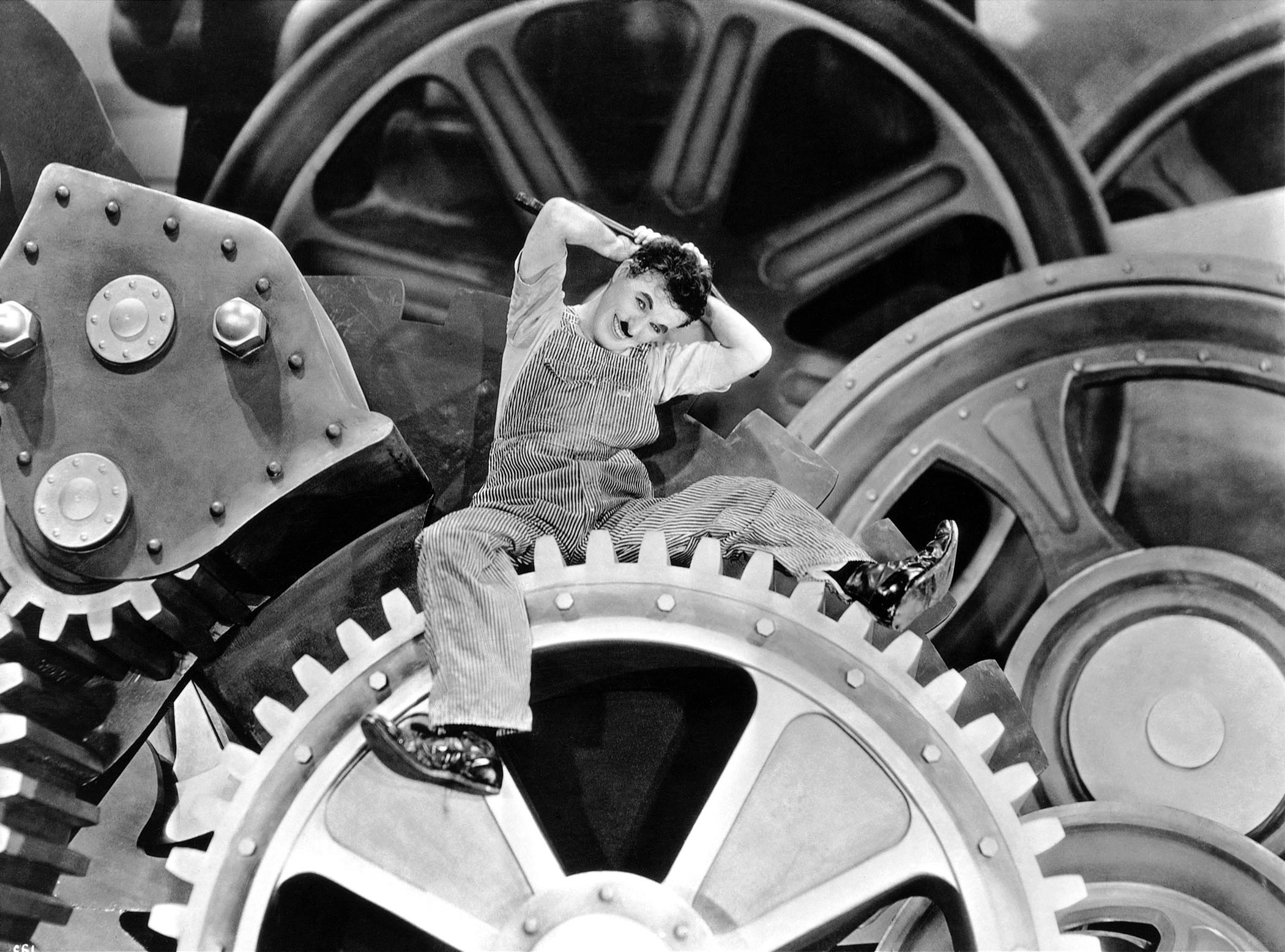 charlie chaplin, movie, modern times, black & white 2160p
