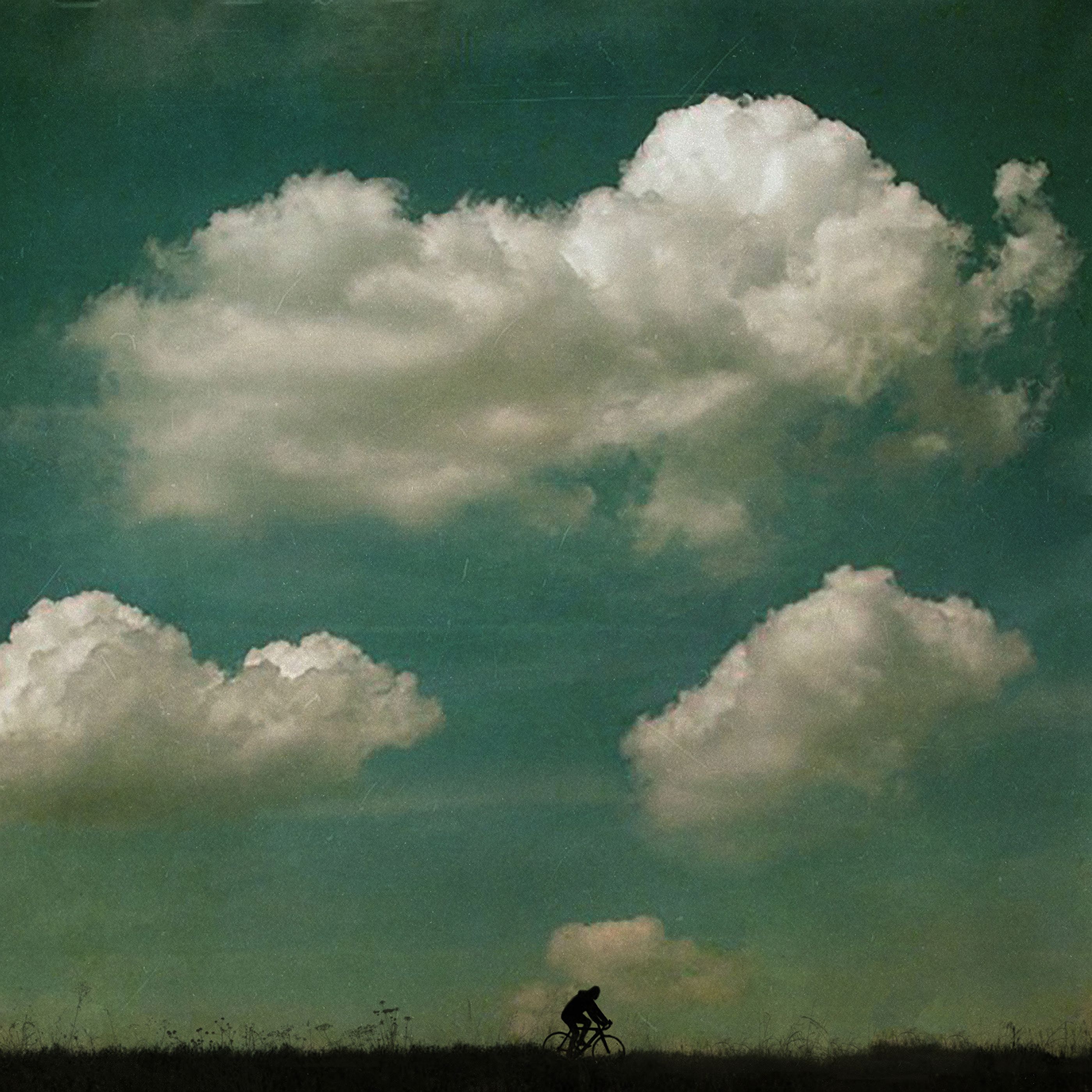 art, cyclist, sky, clouds, silhouette