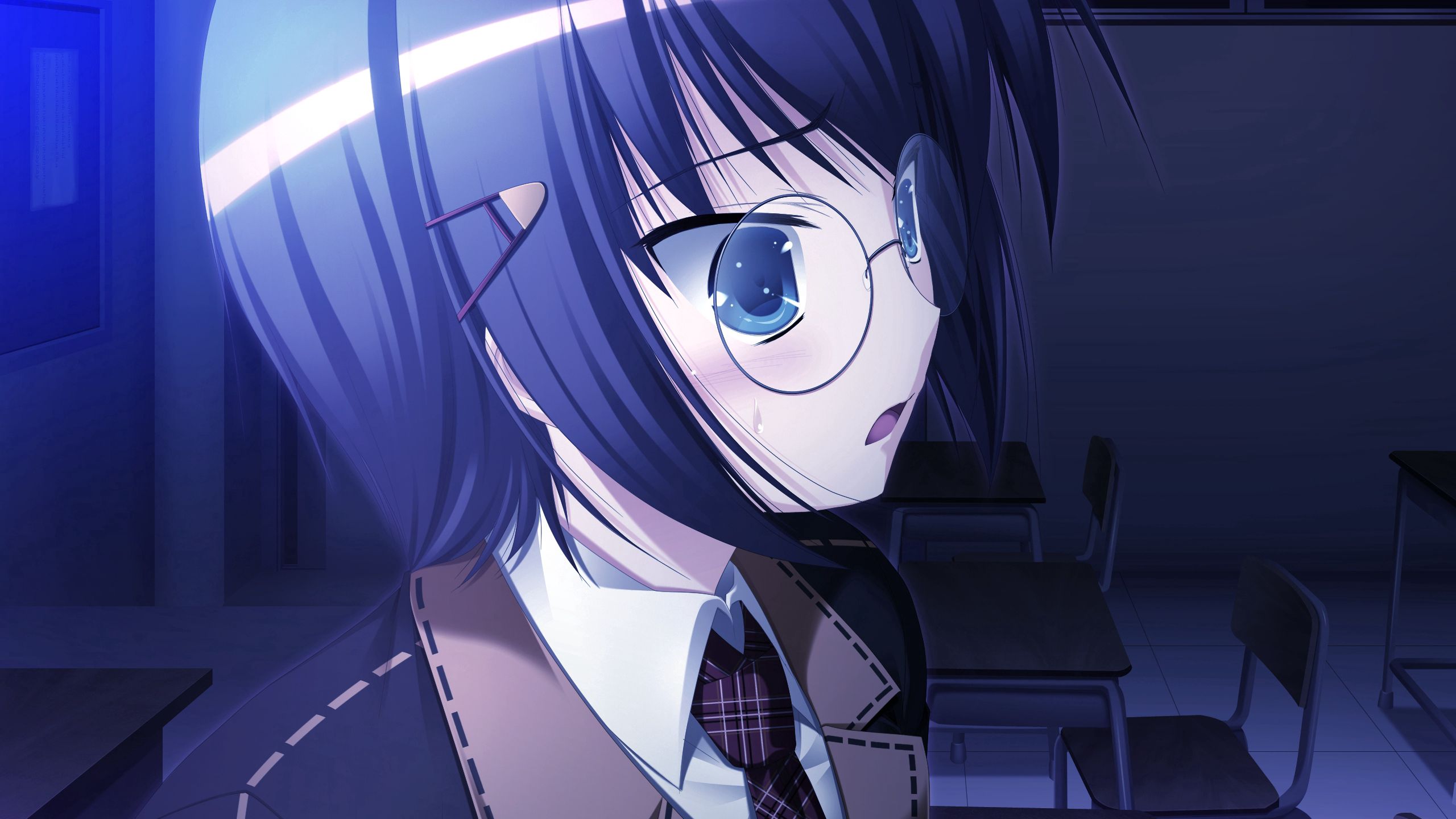 anime, girl, glasses, spectacles, brunette, tear for android