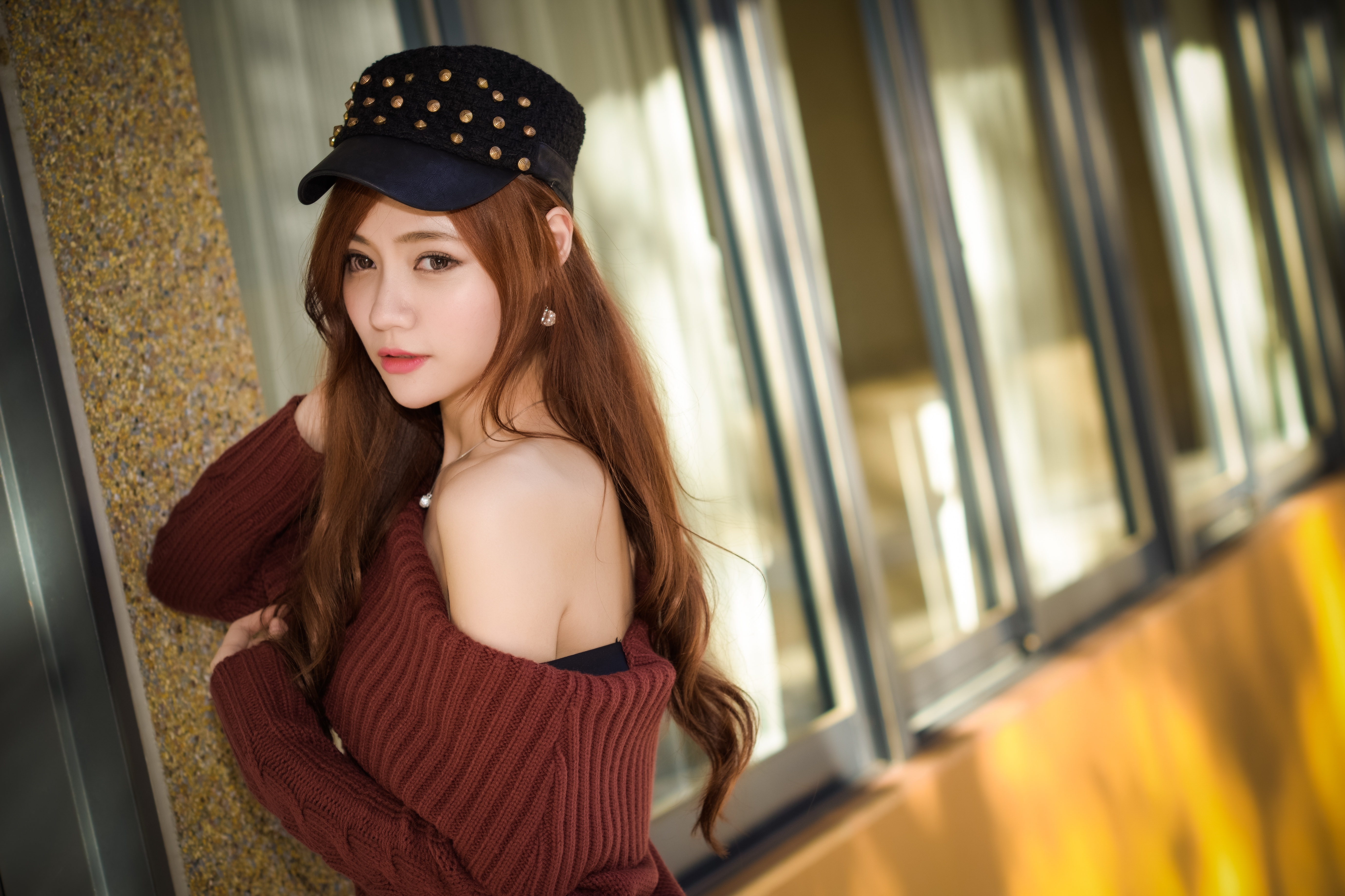 women, asian, cap, model, redhead High Definition image