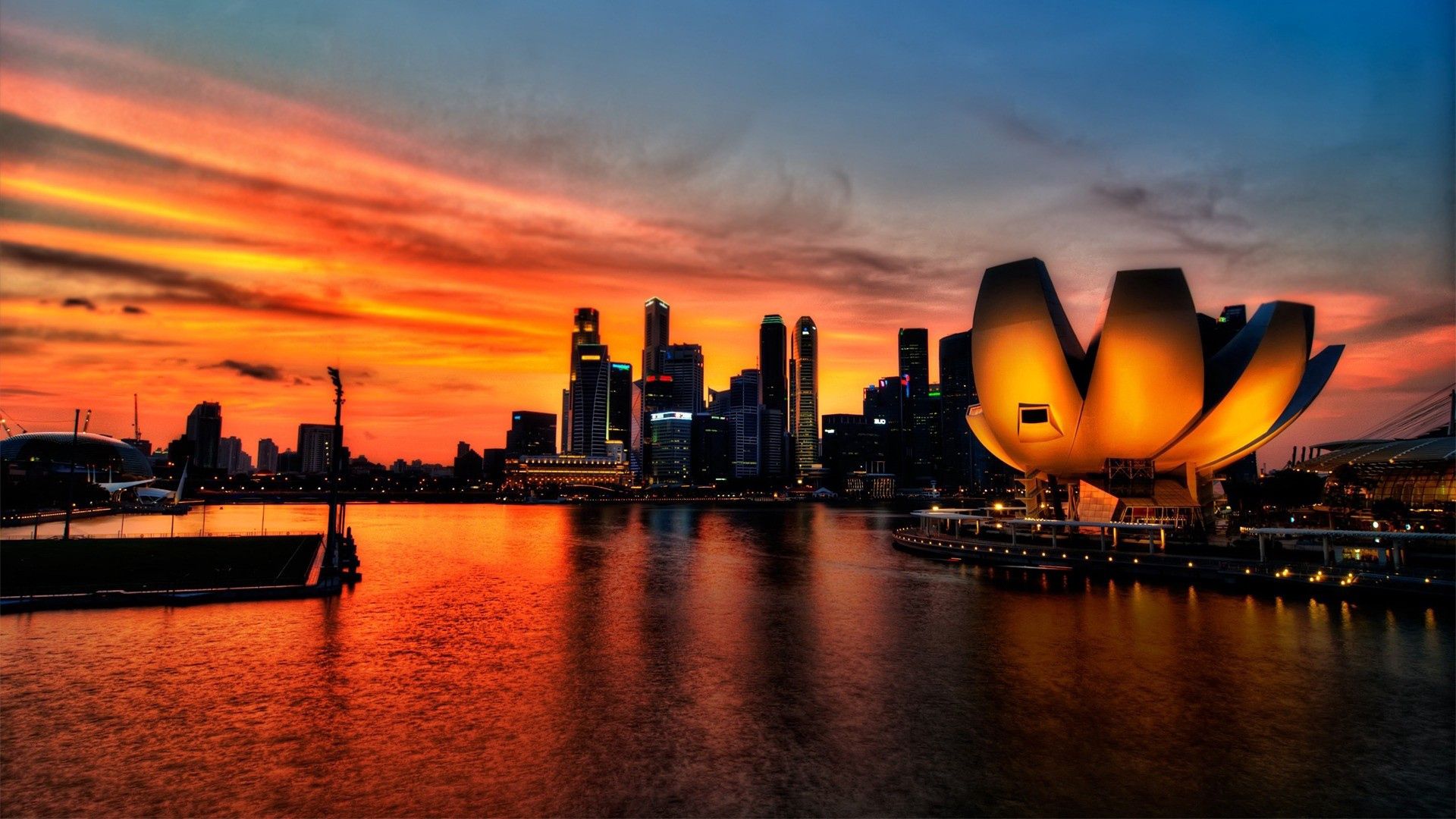 無料モバイル壁紙シンガポール, 日没, 都市, 輝く, スカイ, 光をダウンロードします。