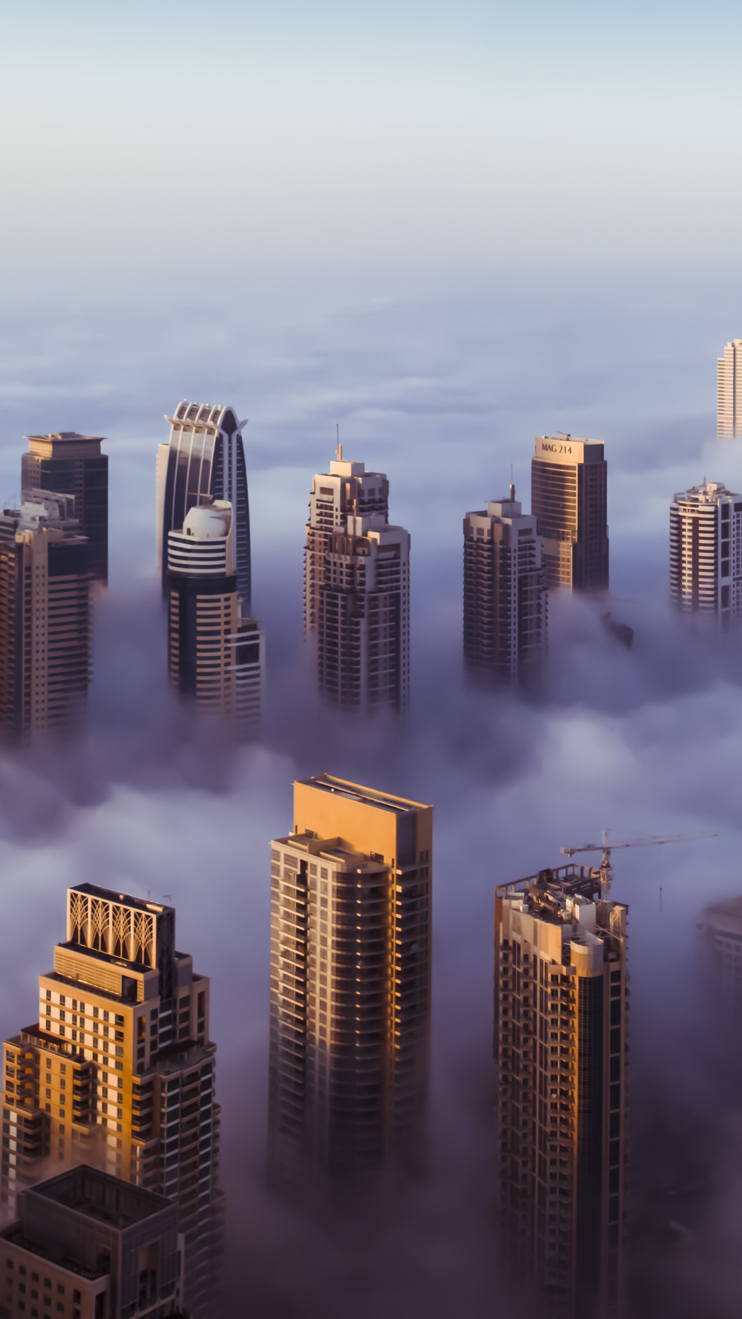 1105581 télécharger le fond d'écran construction humaine, dubai, emirats arabes unis, émirats arabes unis, avenue cheikh zayed, brouillard, matin, panorama, nuage, villes - économiseurs d'écran et images gratuitement