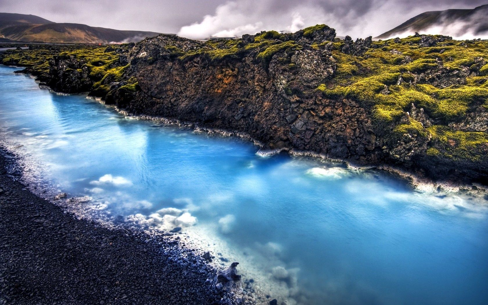 Скачати мобільні шпалери Природа, Річка, Гаряче Джерело, Камені, Ісландія, Блакитна Вода безкоштовно.