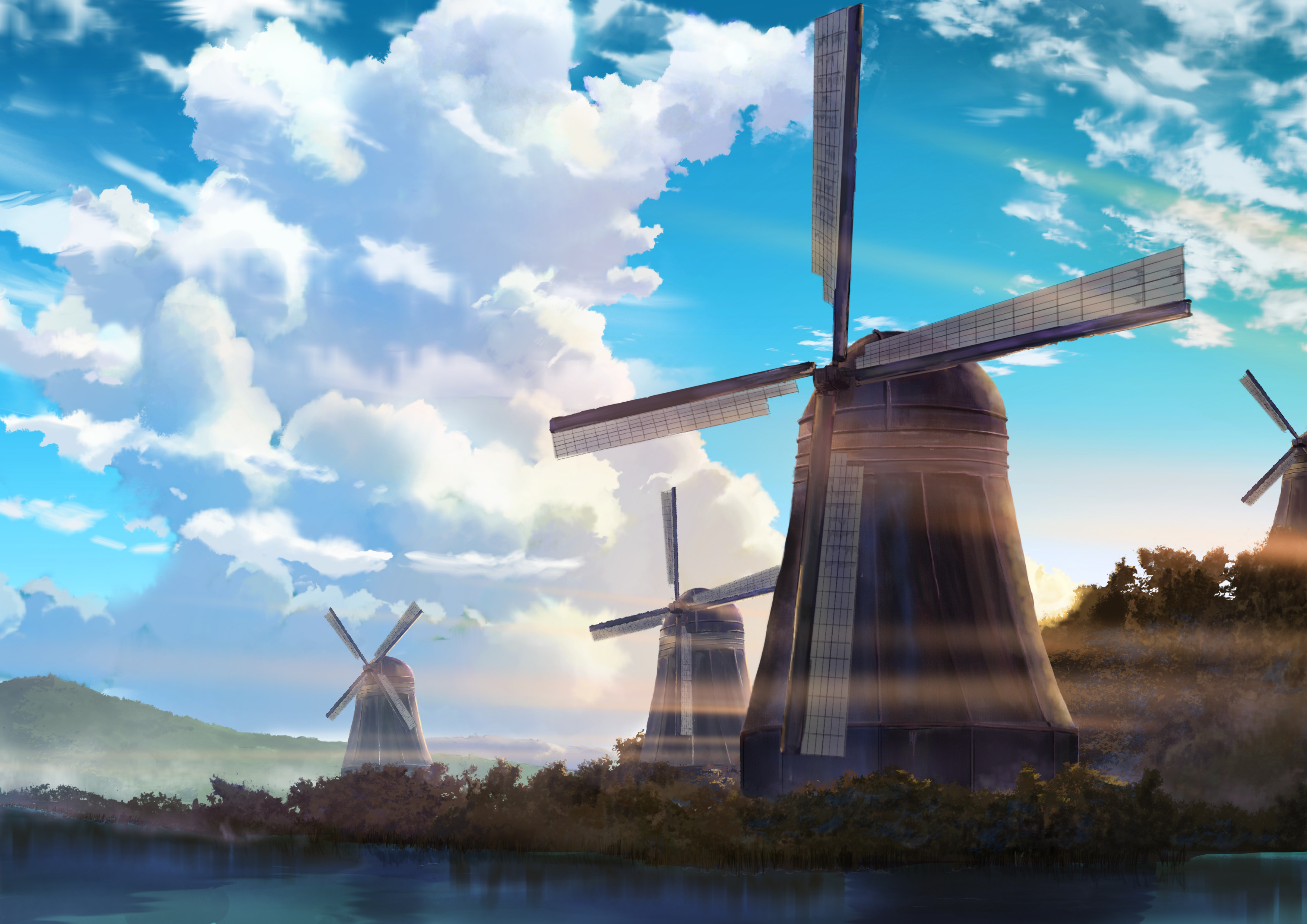 windmill. A digital illustration of anime style