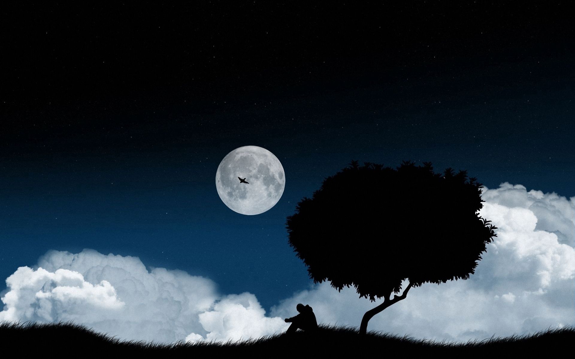 vector, loneliness, dark, sky, night, wood, tree, polyana, glade Smartphone Background