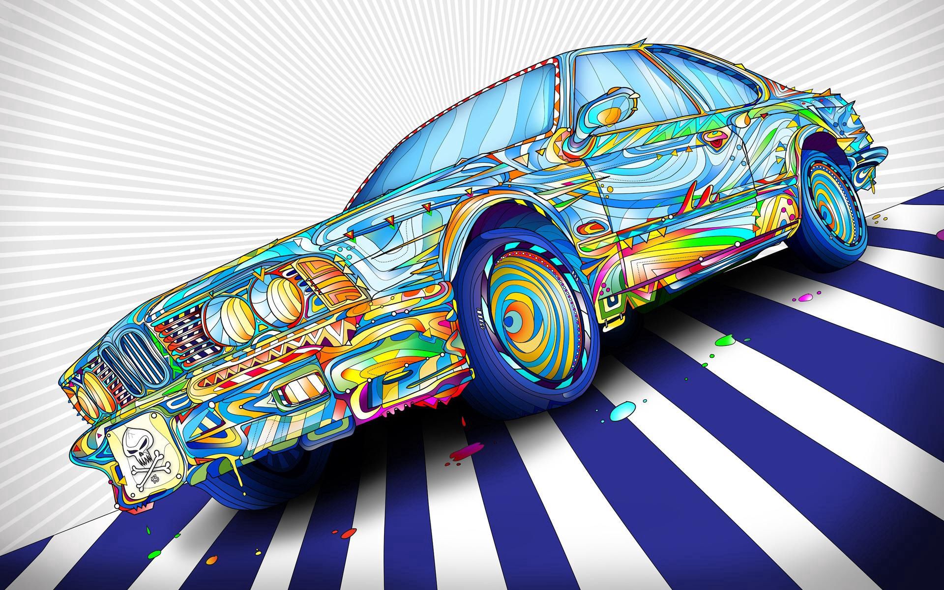 colorful, graphics, motley, colourful, vector, multicolored, car HD wallpaper