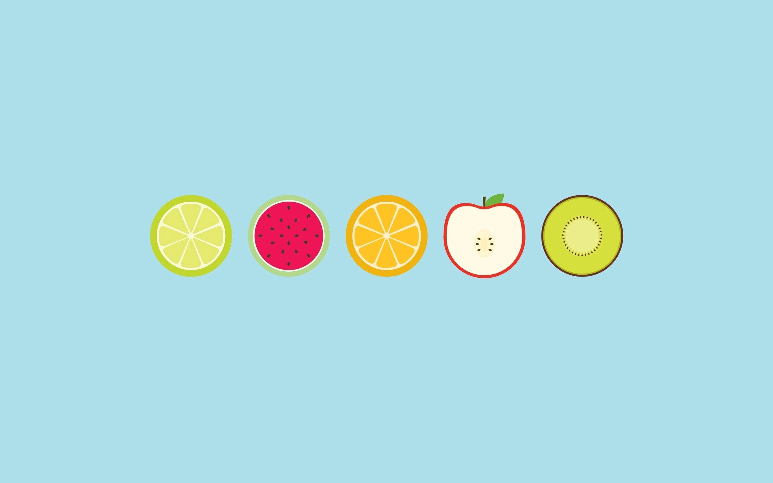 124750 скачать картинку минимализм, арбуз, фрукты, киви, лайм, круги, яблоко, апельсин, оранжевые - обои и заставки бесплатно