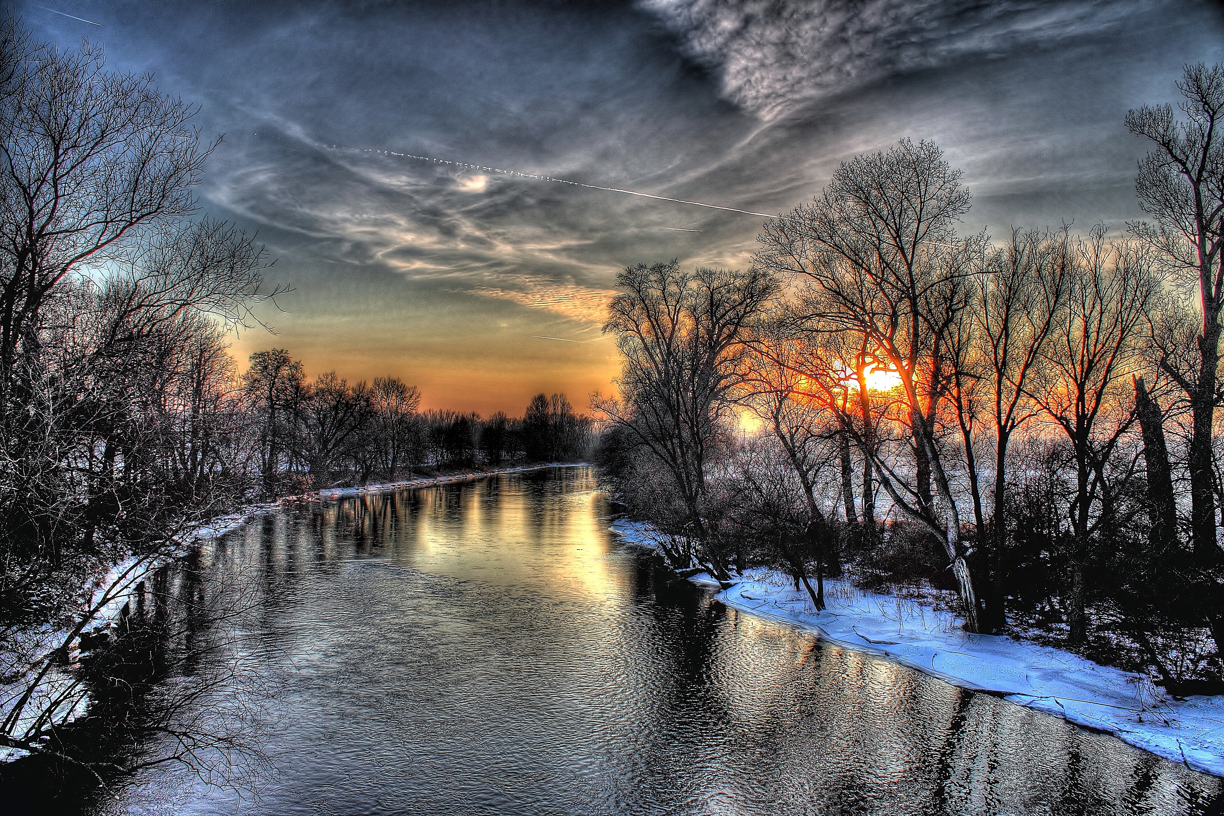 152199 Bild herunterladen sunset, winter, natur, flüsse, sky, hdr - Hintergrundbilder und Bildschirmschoner kostenlos