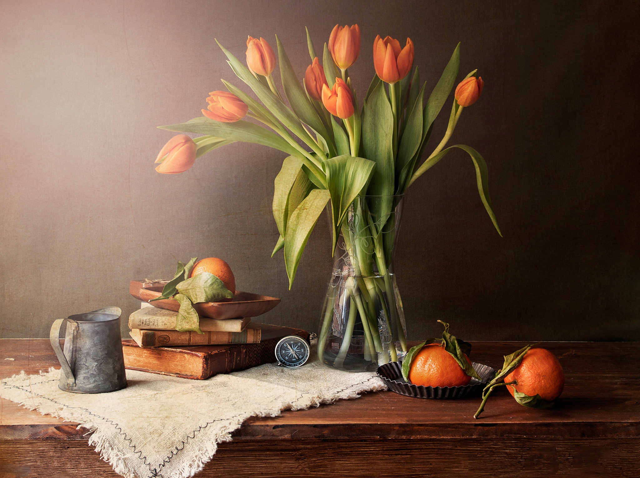 photography, still life, book, bouquet, flower, tangerine, tulip, vase phone background
