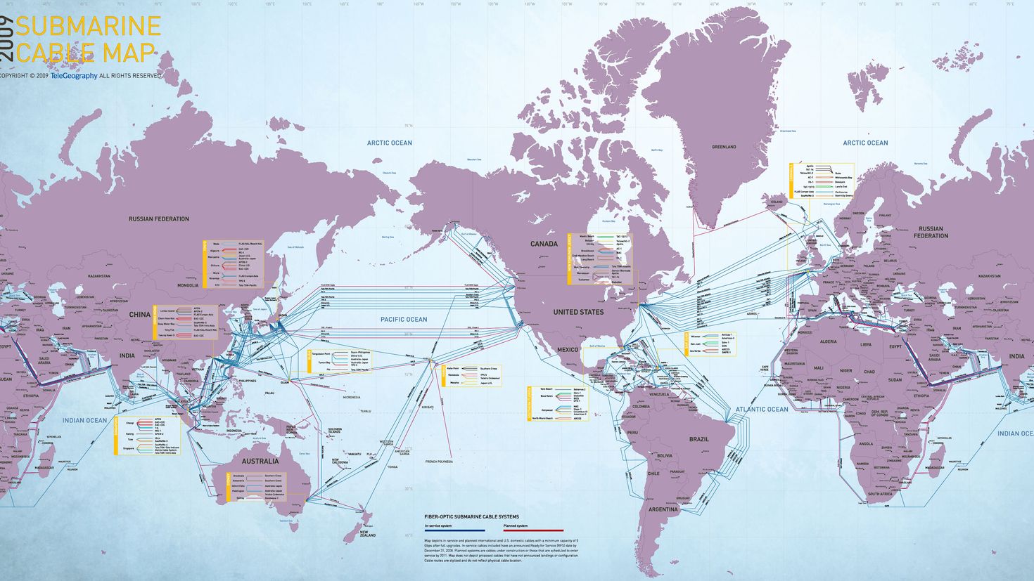 Карта проводов интернета мира