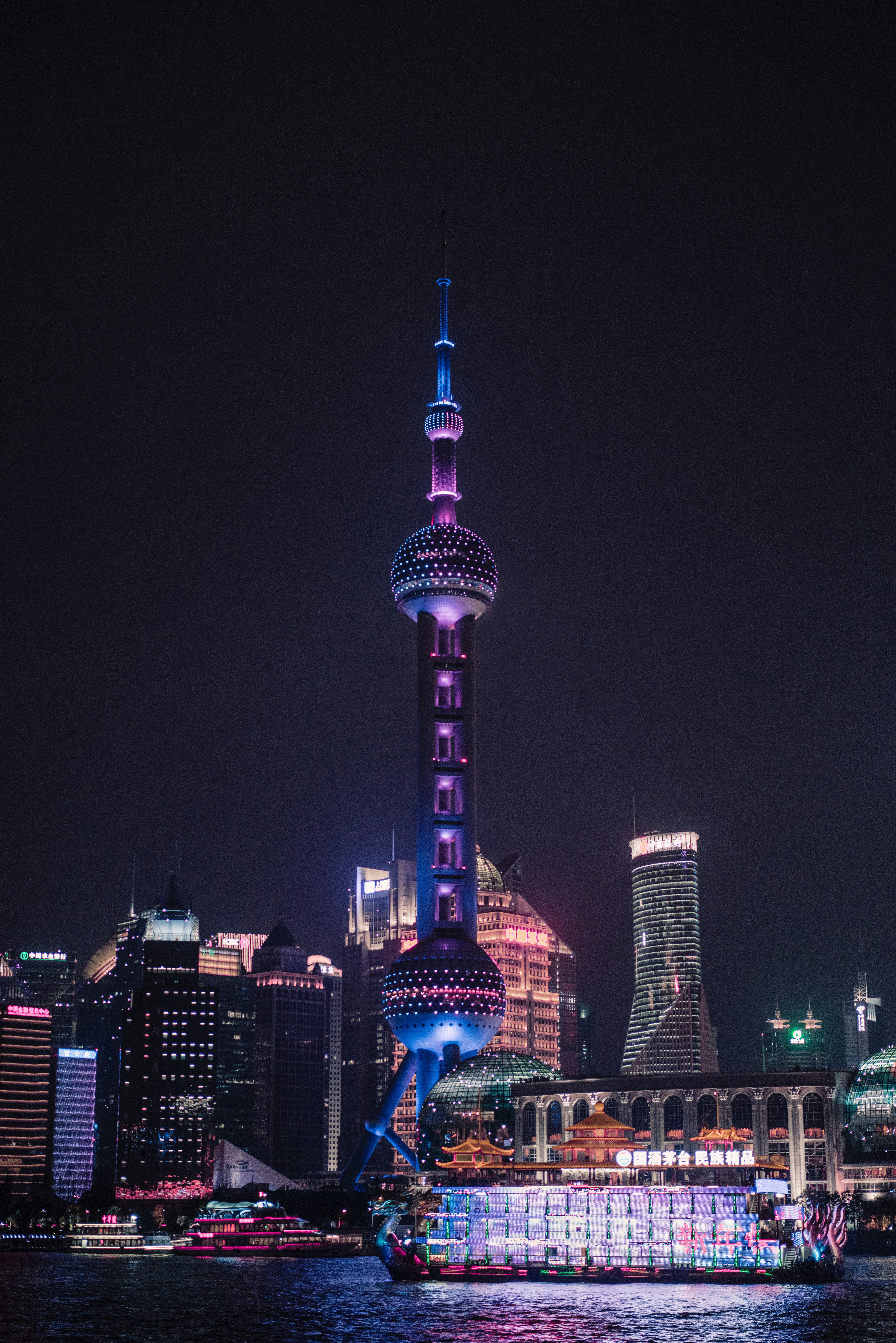 china, cities, architecture, building, night city, tower, shanghai Phone Background