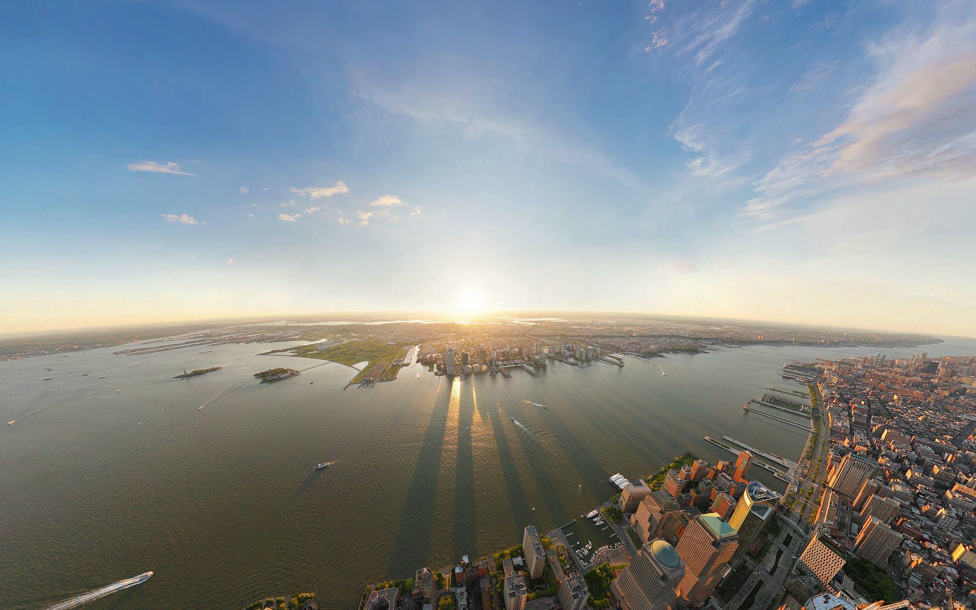 new york, view from above, cities, shine, light, morning wallpaper for mobile