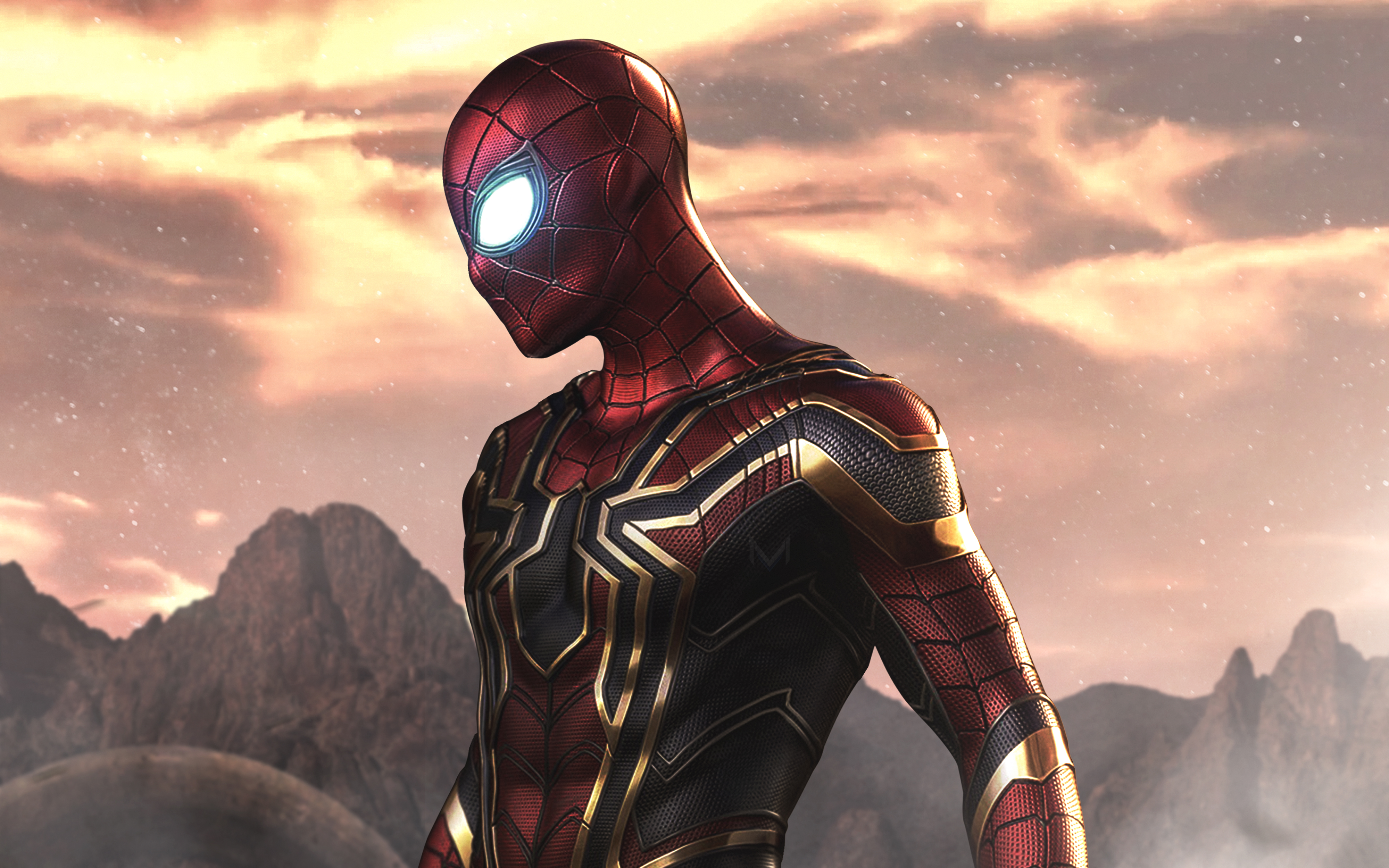 avengers: infinity war, spider man, movie, iron spider, peter parker, the avengers Panoramic Wallpaper