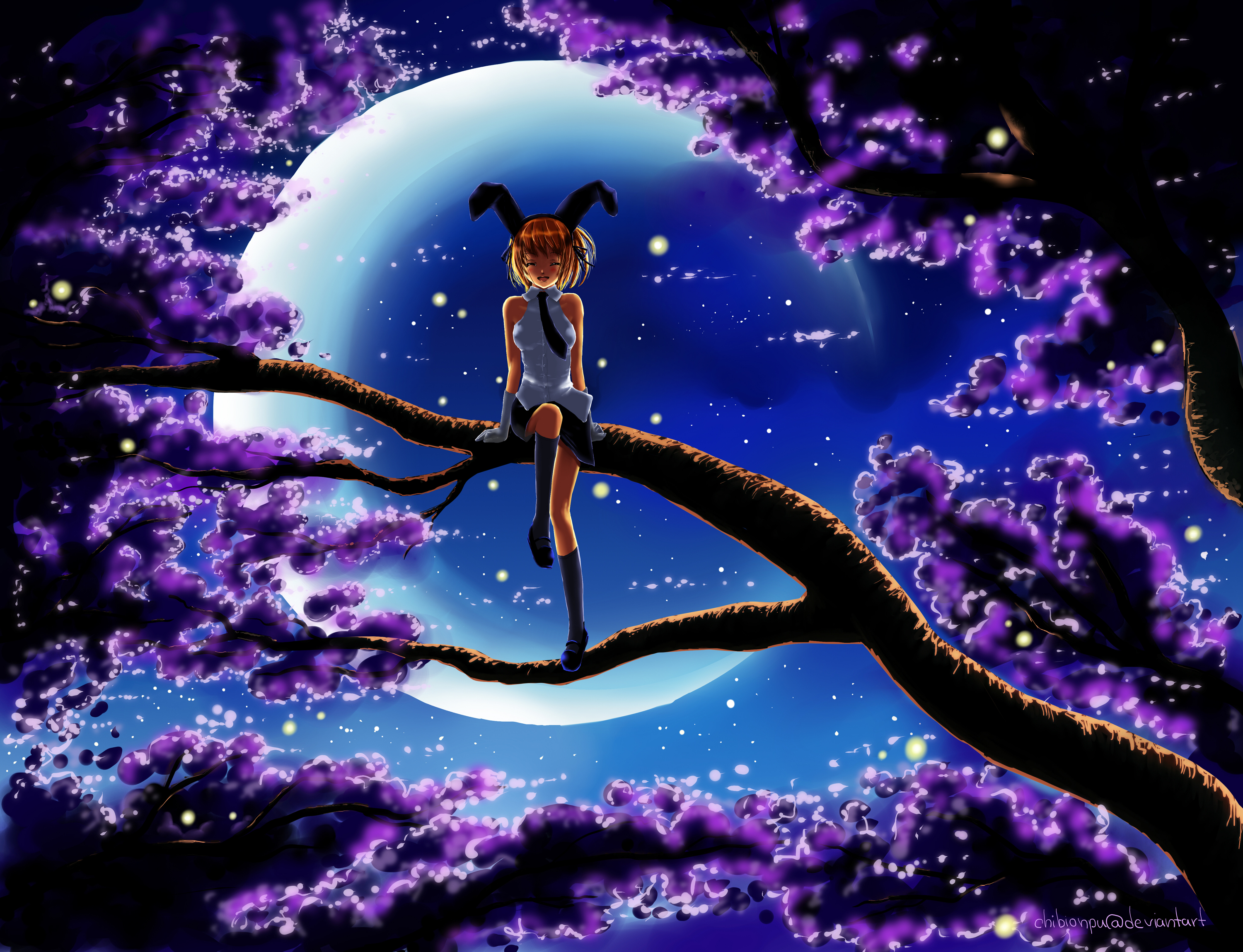 Аниме девушка на дереве