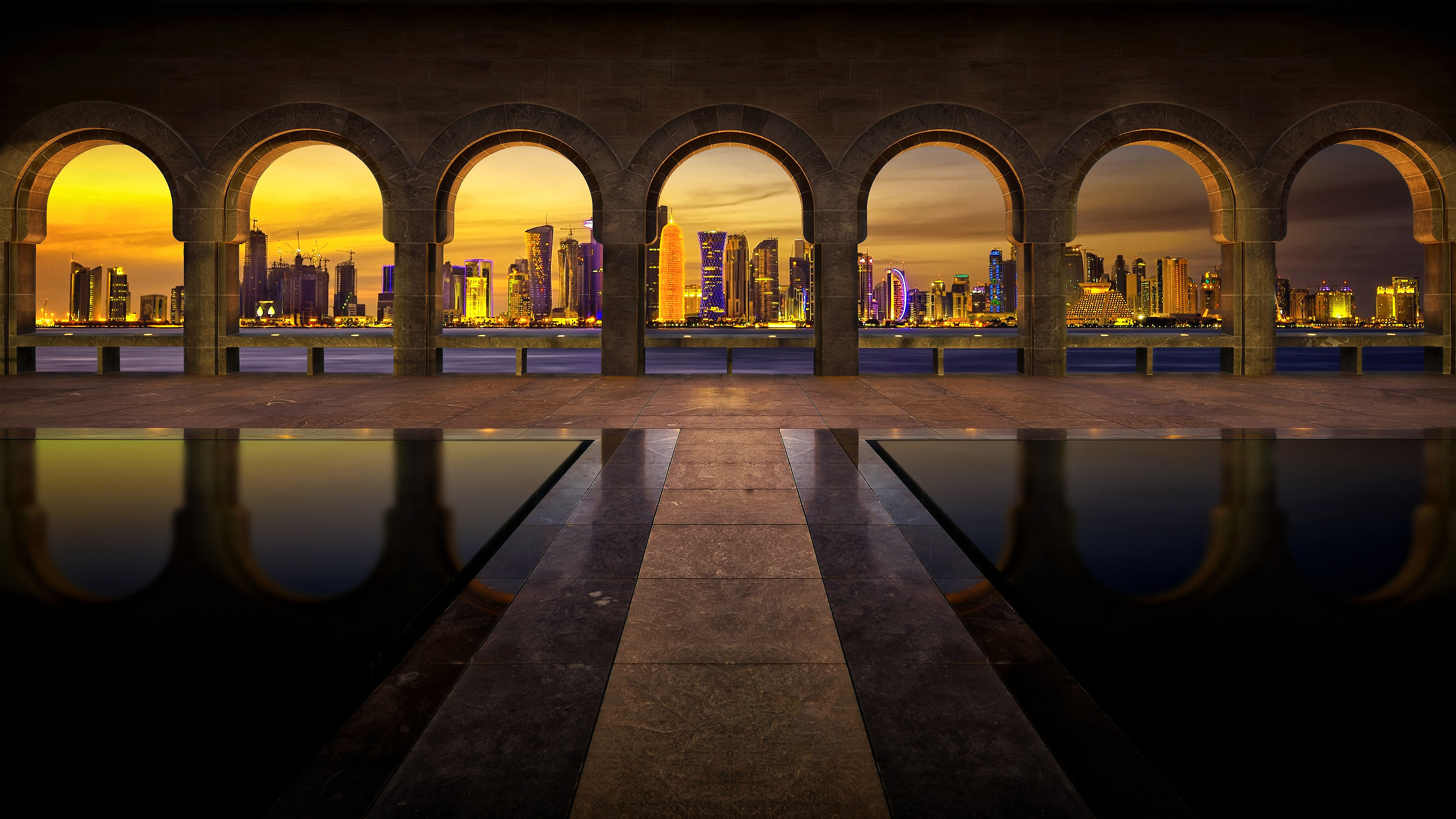 1920x1080 Background man made, doha, arch, city, cities