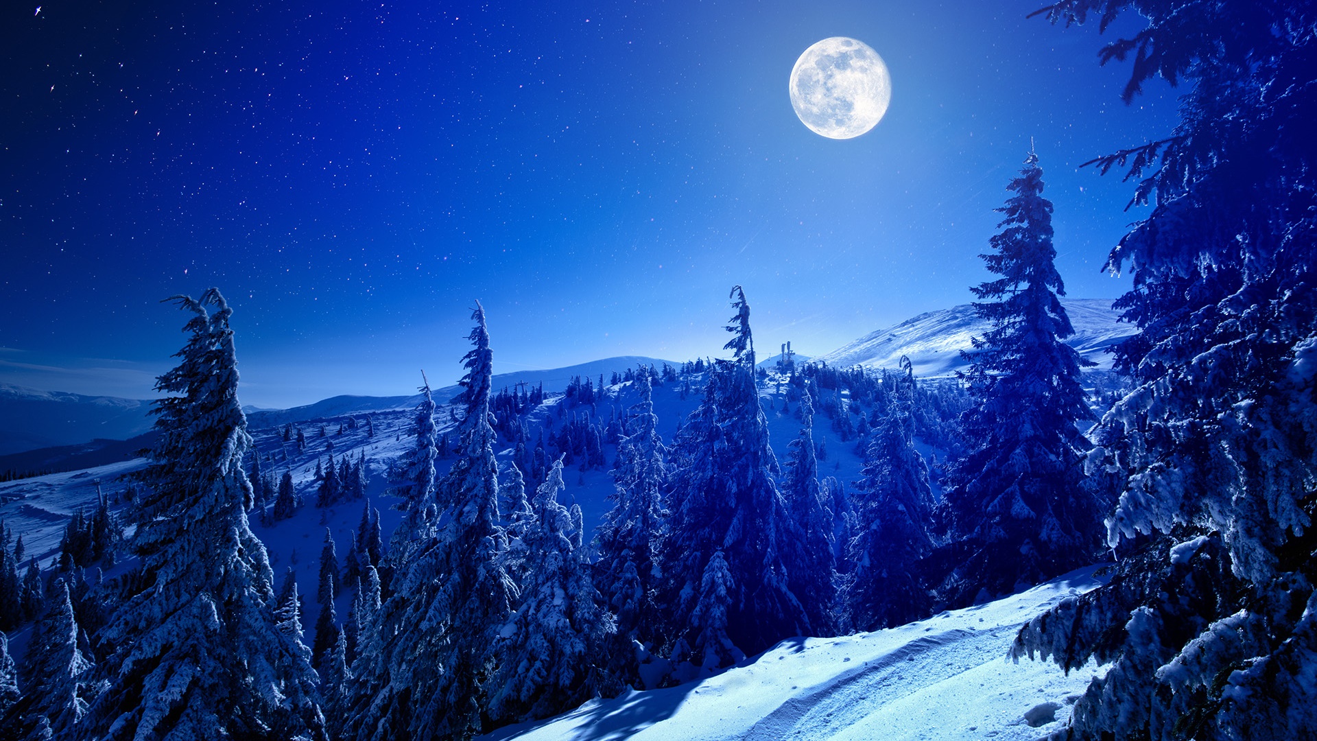 944921 免費下載壁紙 自然, 冬季, 森林, 满月, 月亮, 山, 雪 屏保和圖片