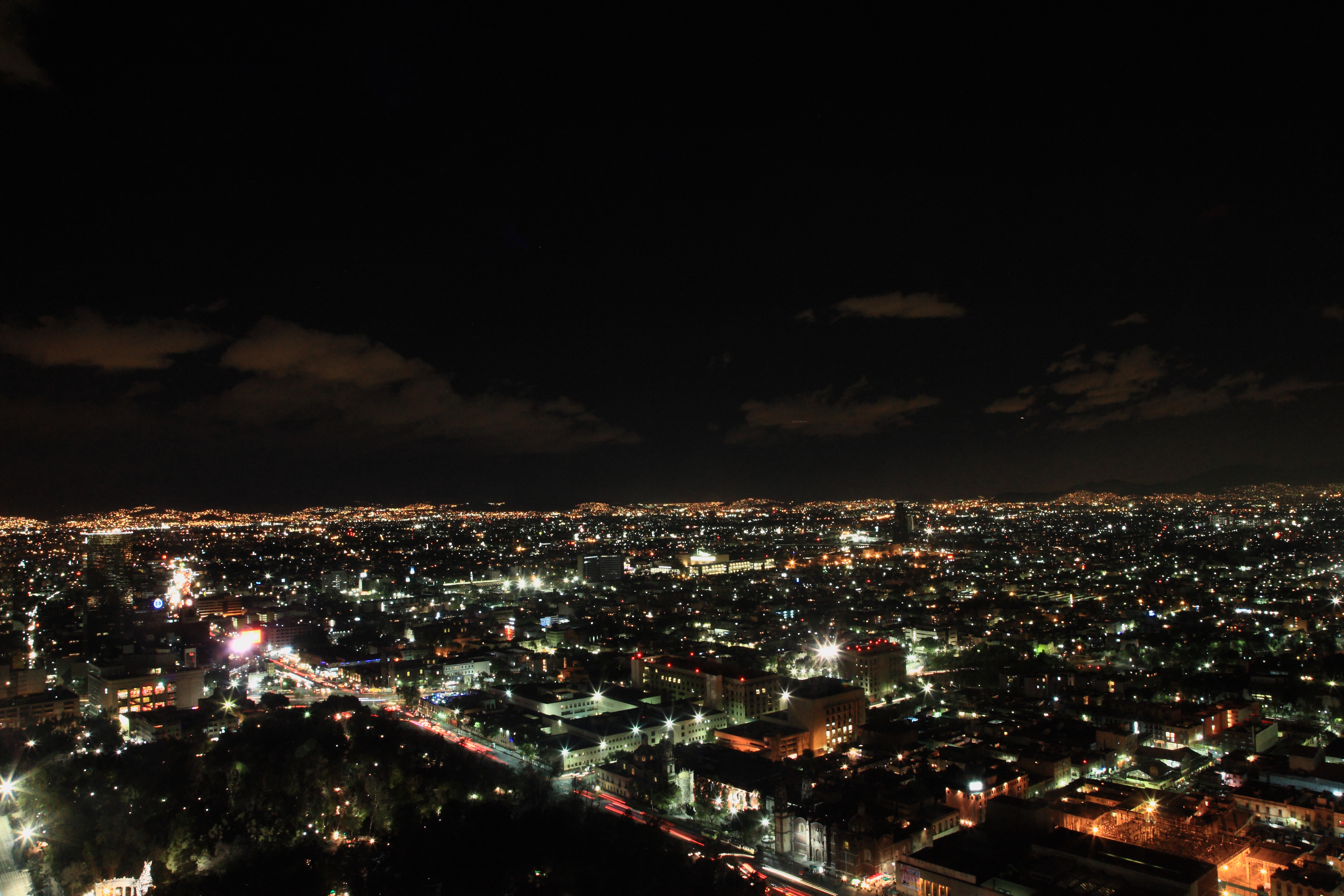 city lights, mexico, view from above, dark, night city