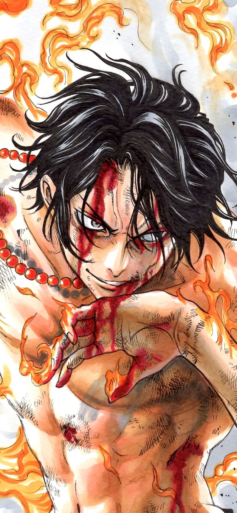Download mobile wallpaper Anime, Blood, Flame, Tattoo, Black Hair, Portgas D Ace, One Piece for free.