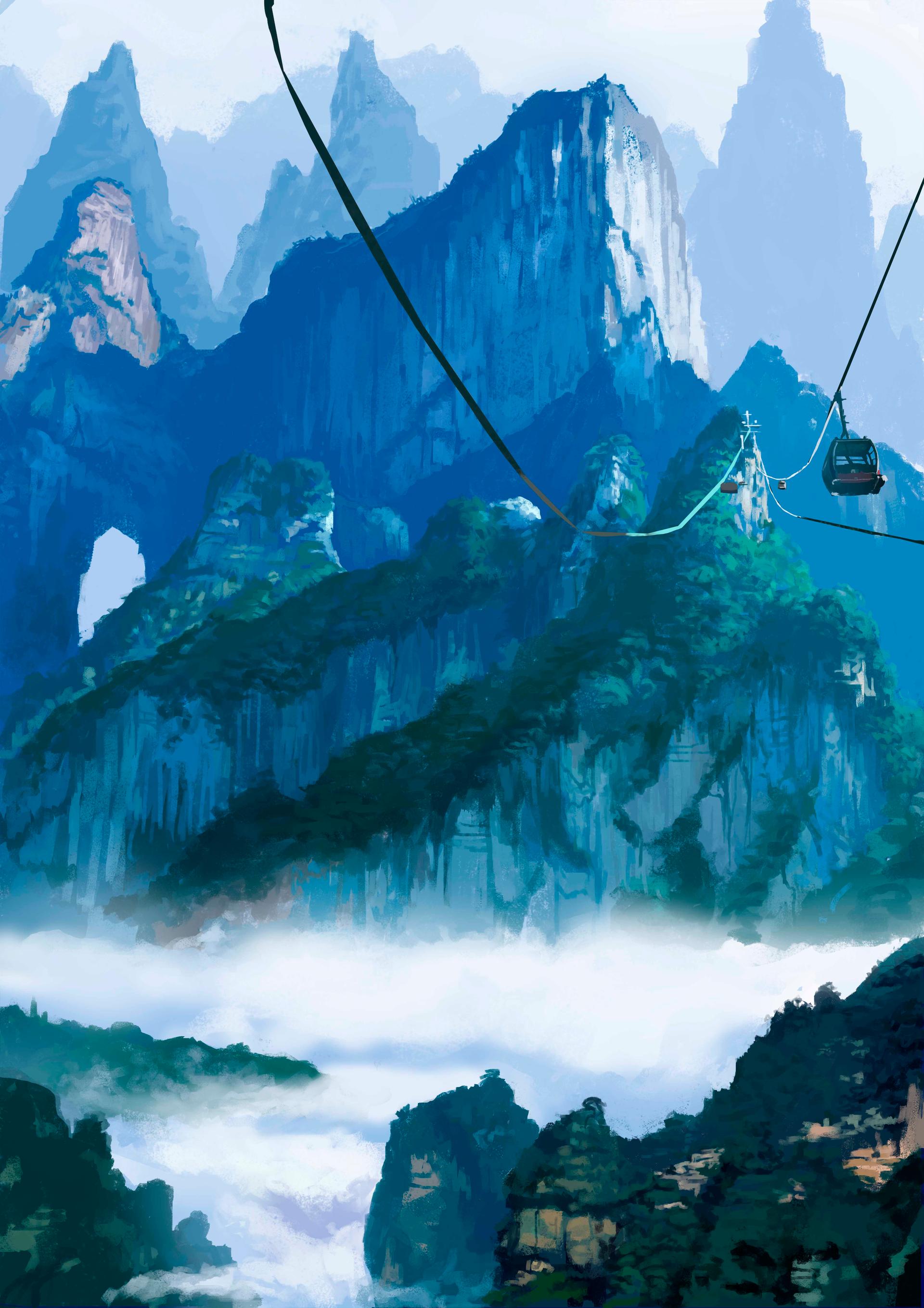 vertical wallpaper nature, art, mountains, cable car, cableway