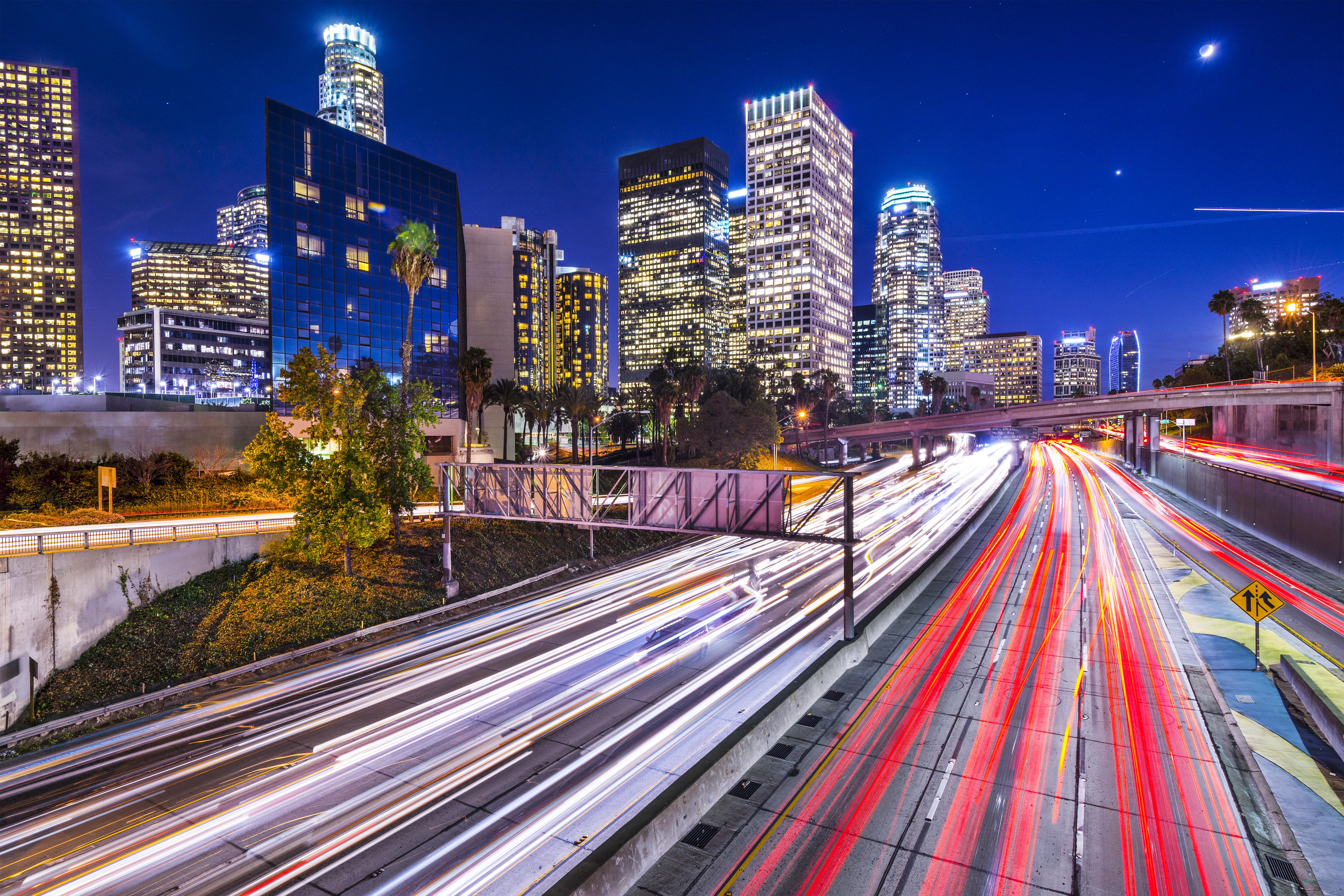 Download mobile wallpaper Cities, Night, Usa, City, Building, Los Angeles, Highway, Man Made, Time Lapse for free.
