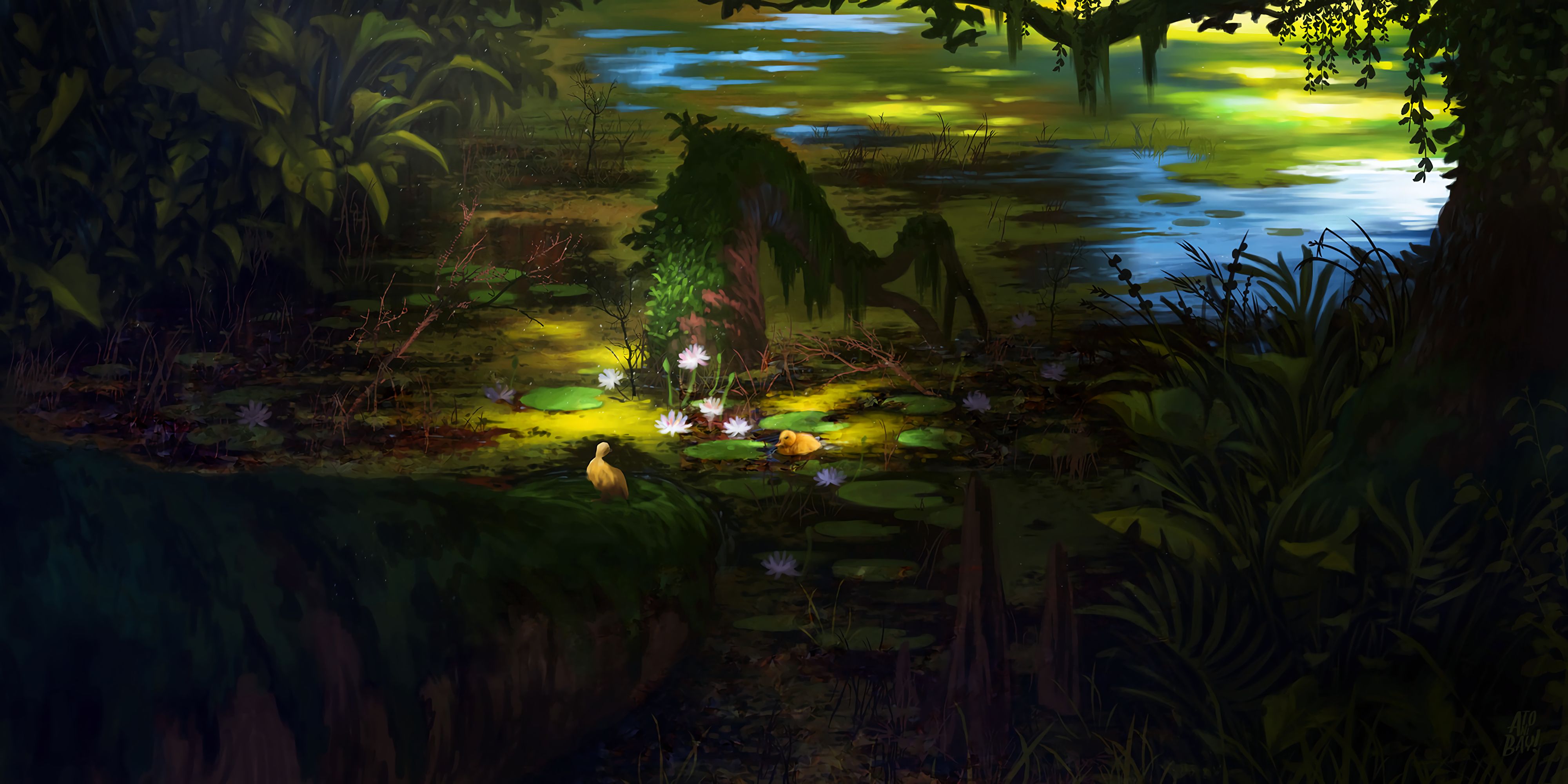 Laden Sie das Dunkel, Swamp, Kunst, Lotus-Bild kostenlos auf Ihren PC-Desktop herunter