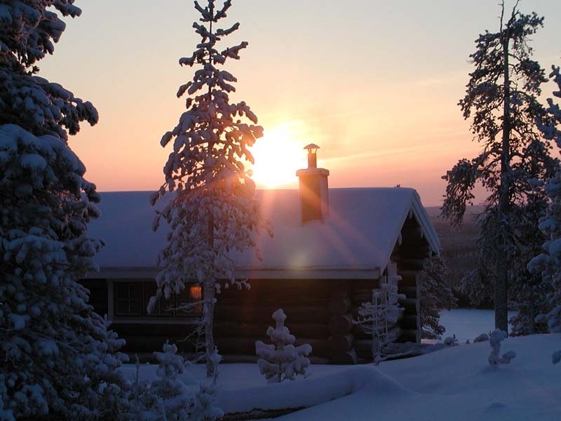 Handy-Wallpaper Sunset, Schnee, Winter, Natur, Häuser, Landschaft kostenlos herunterladen.