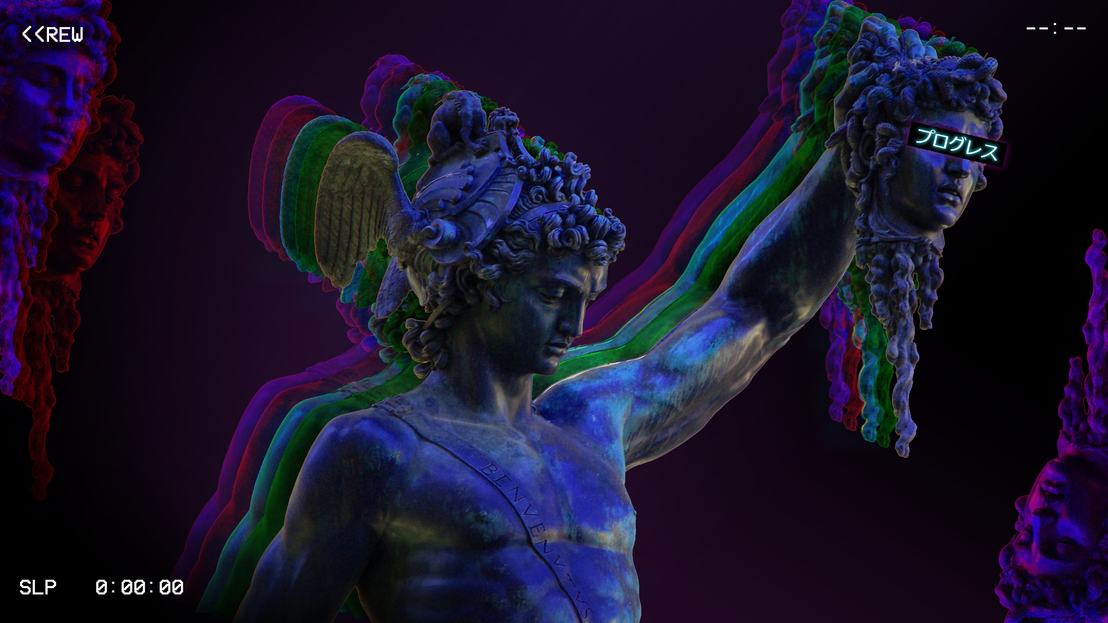 Download mobile wallpaper Statue, Artistic, Medusa, Vaporwave for free.
