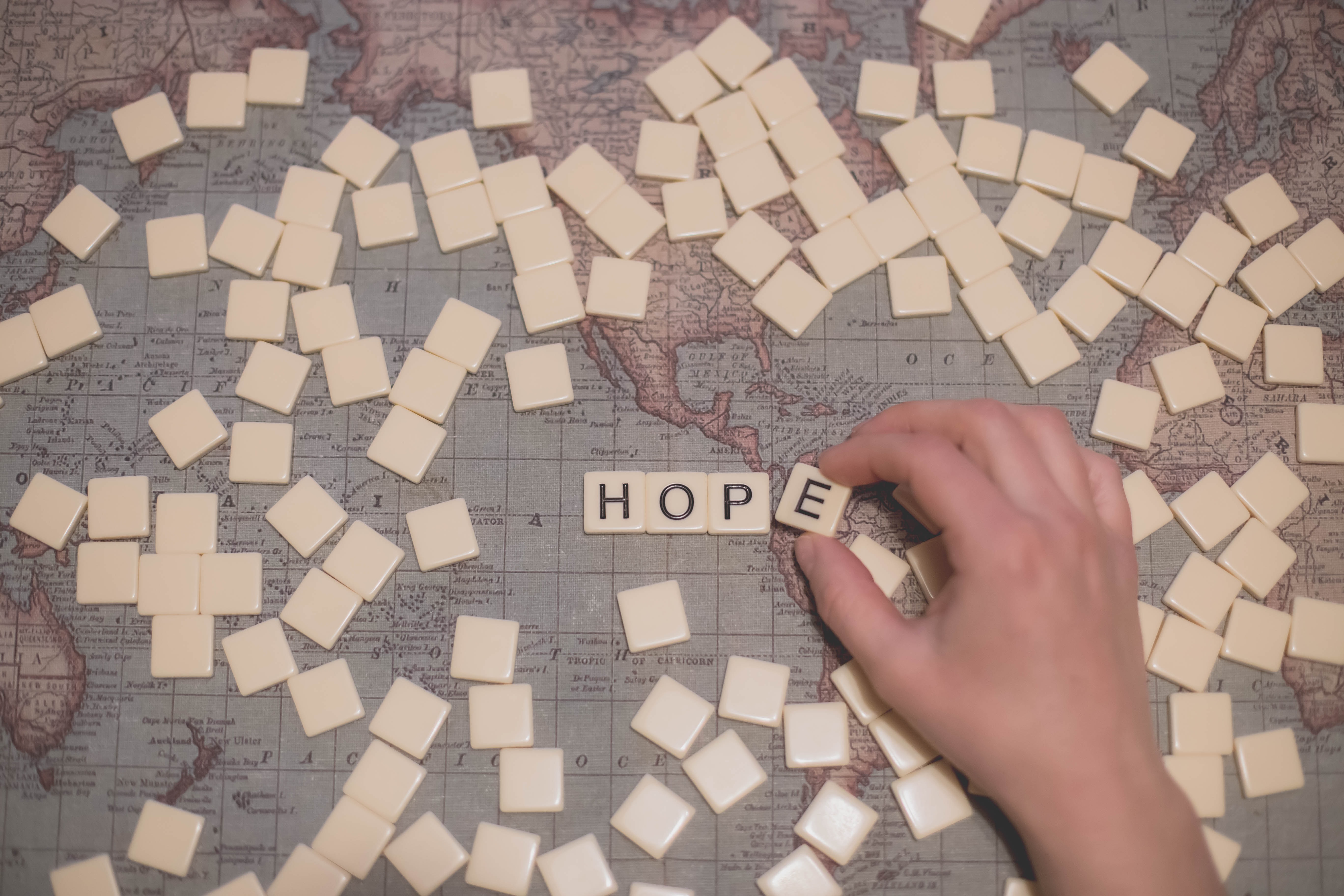 hope, words, hand, map