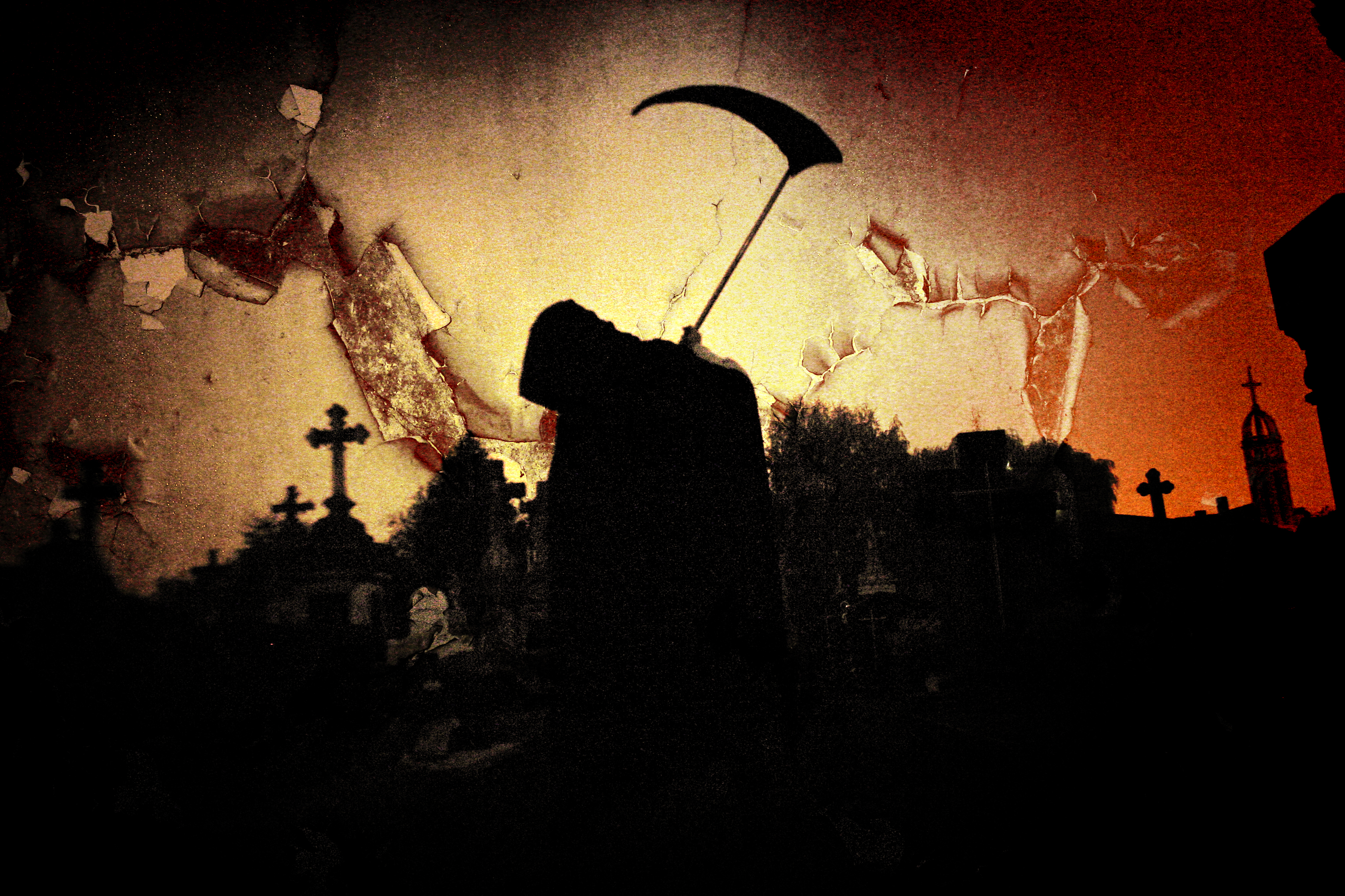 Смерть с косой на кладбище