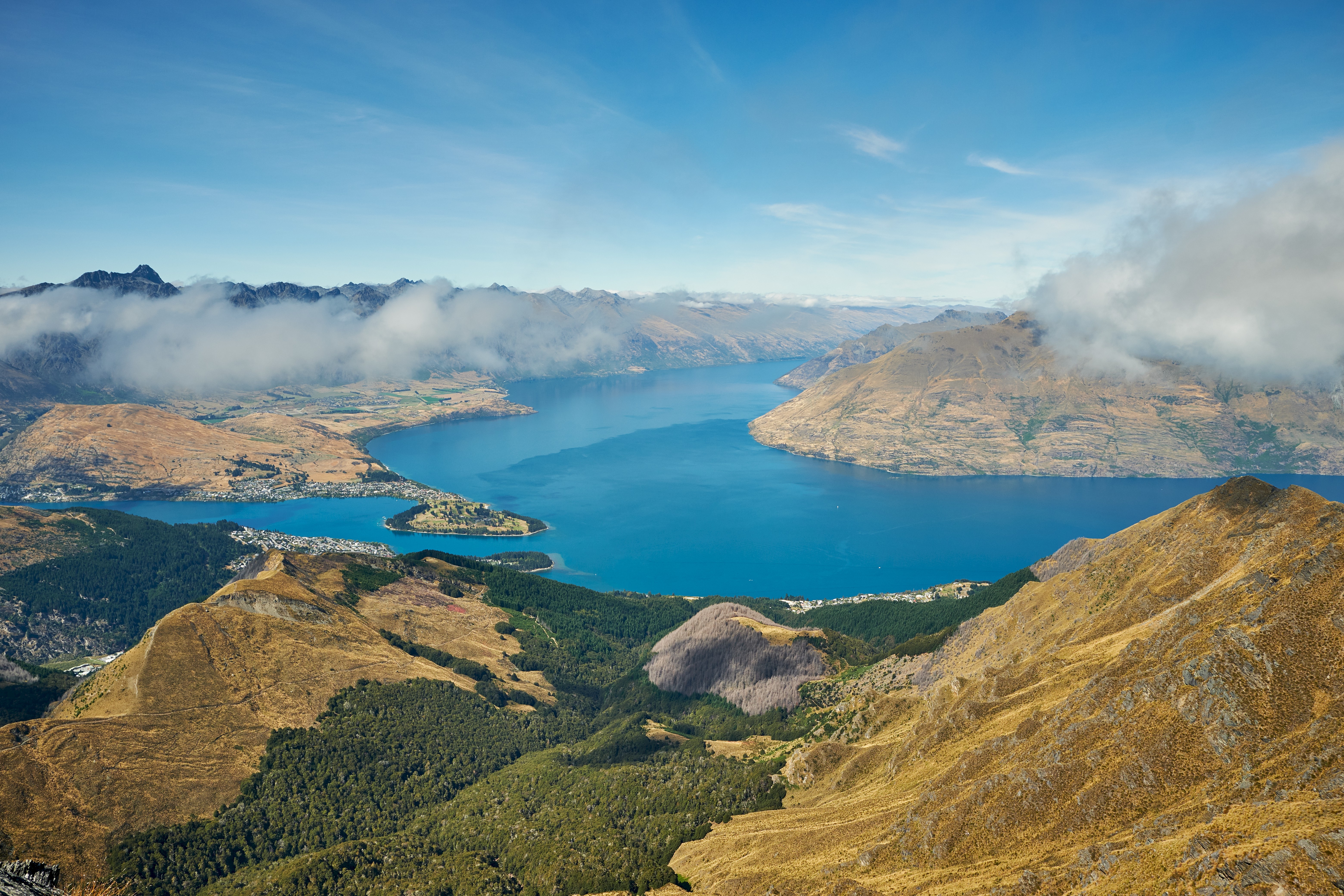 Handy-Wallpaper Natur, Mountains, Blick Von Oben, Clouds, See, Neuseeland kostenlos herunterladen.