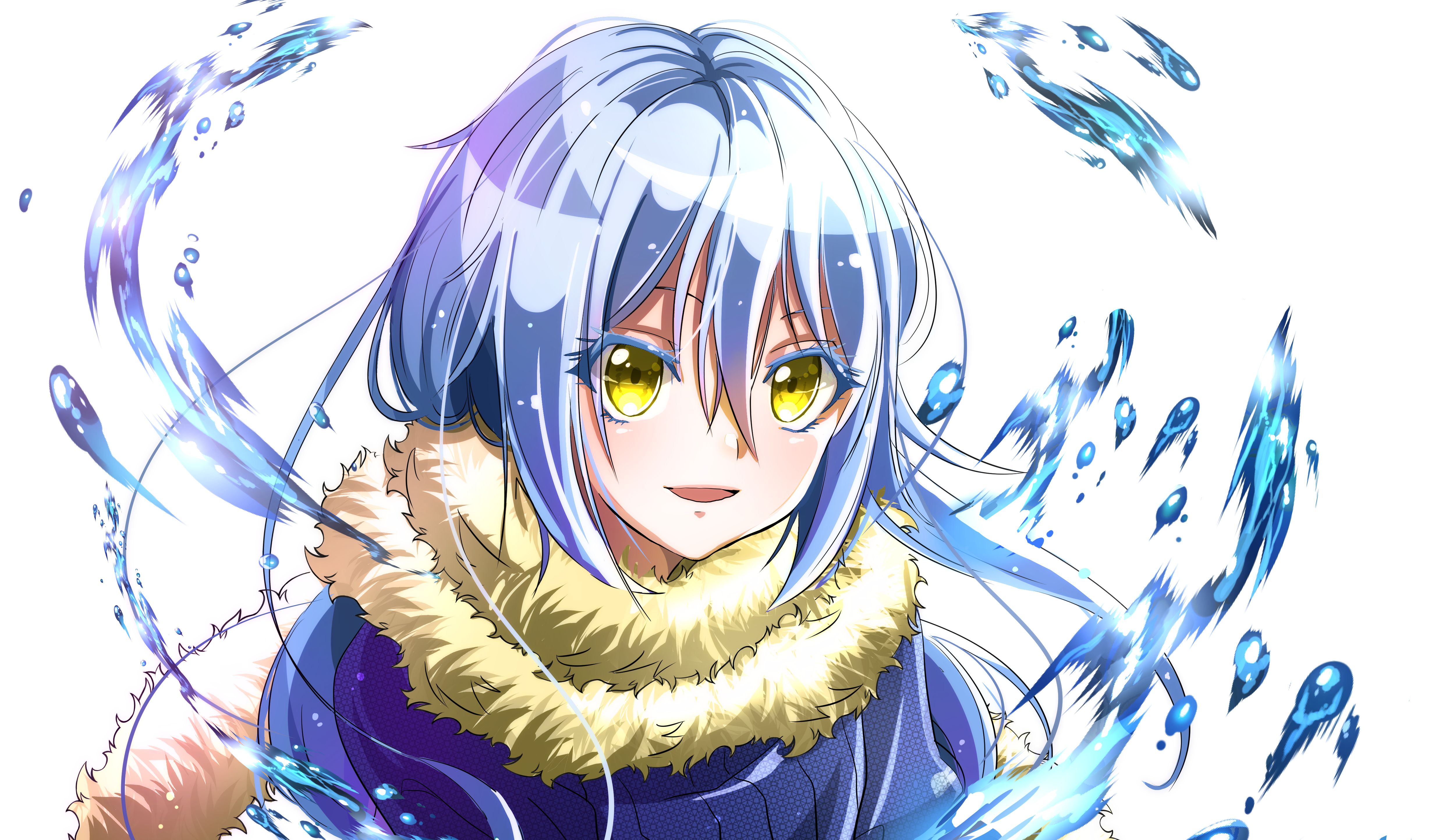 rimuru tempest, anime, that time i got reincarnated as a slime, blue hair, face, yellow eyes