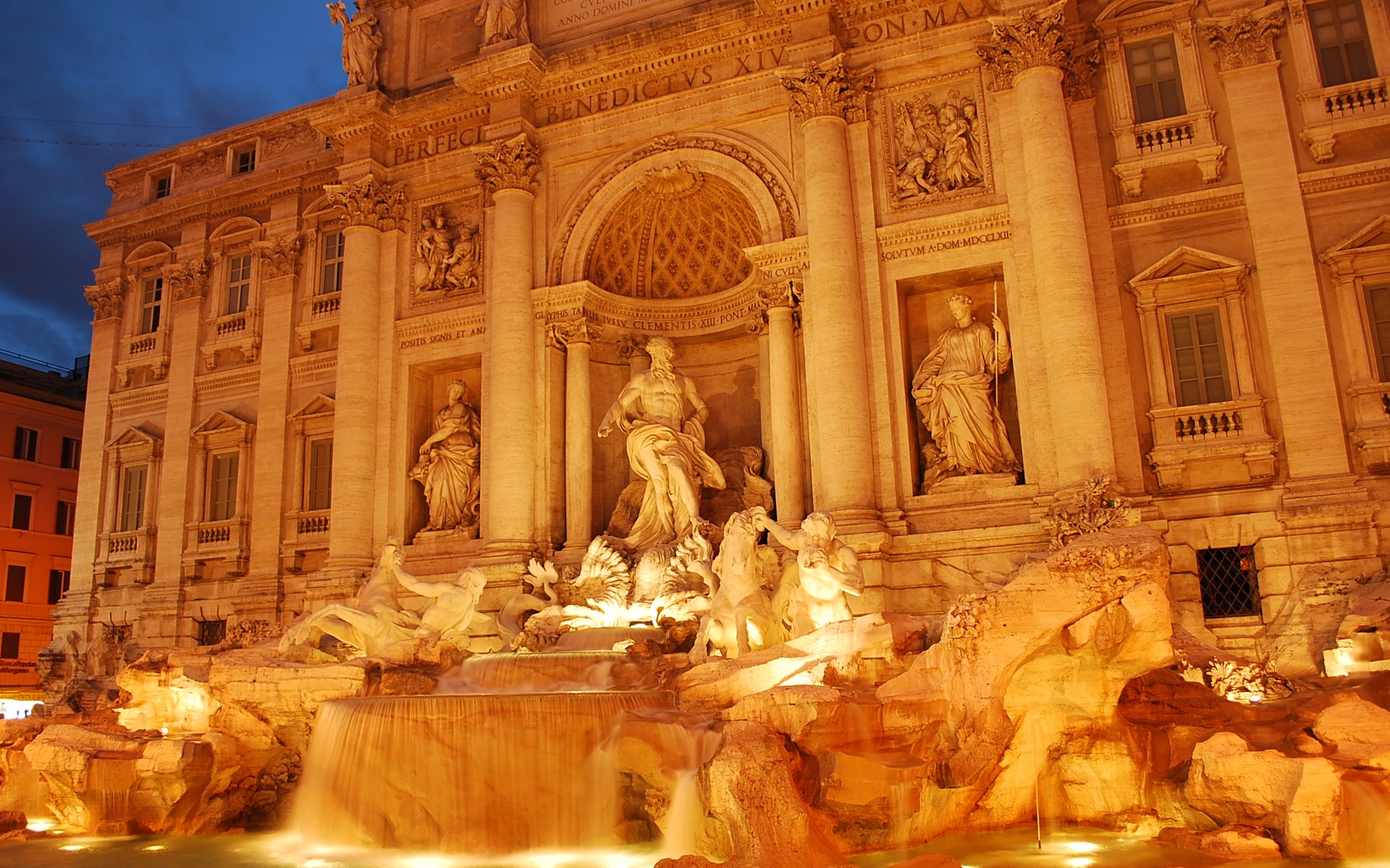 statue, man made, trevi fountain, building, monuments