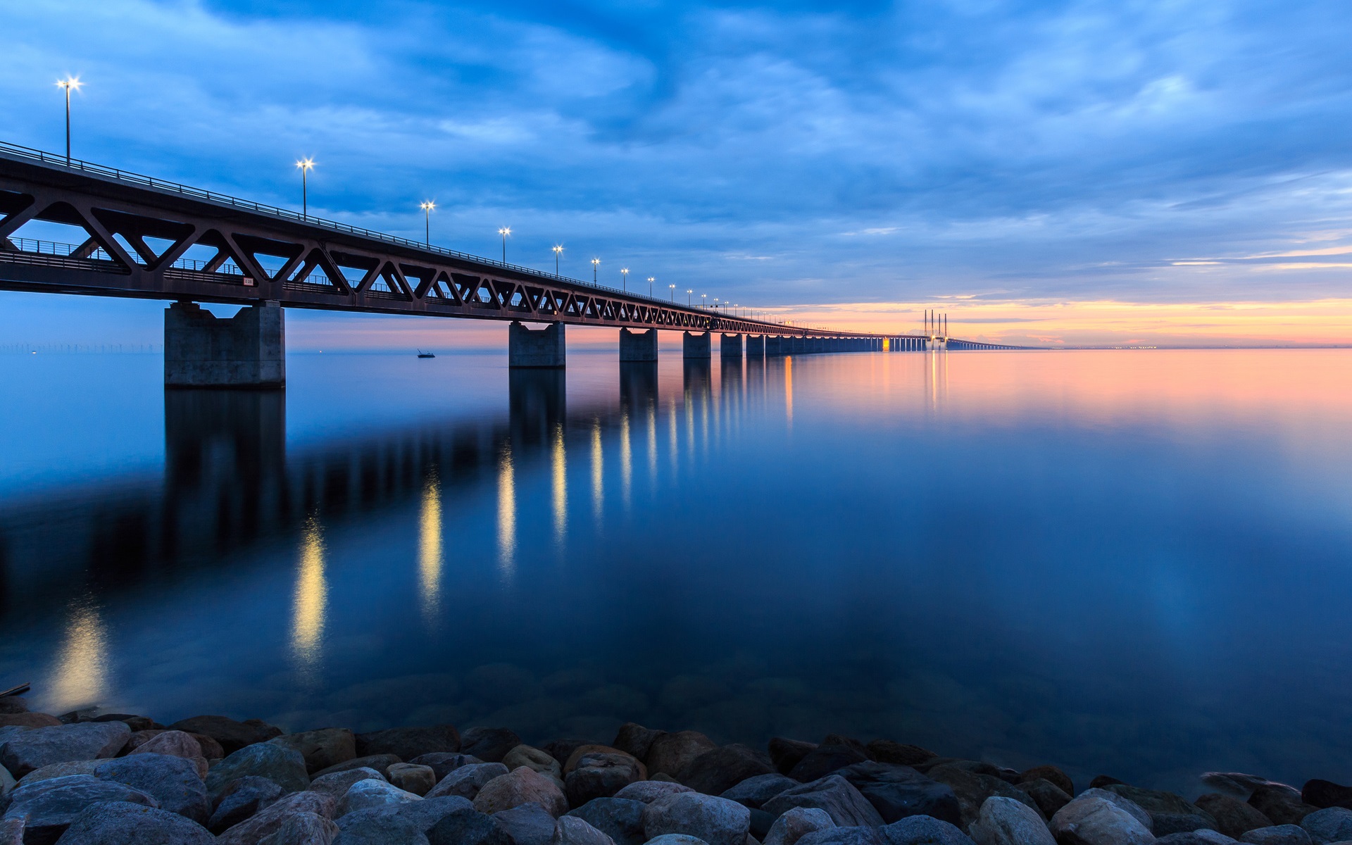 Download background blue, man made, bridge, horizon, ocean, sky, sweden, bridges