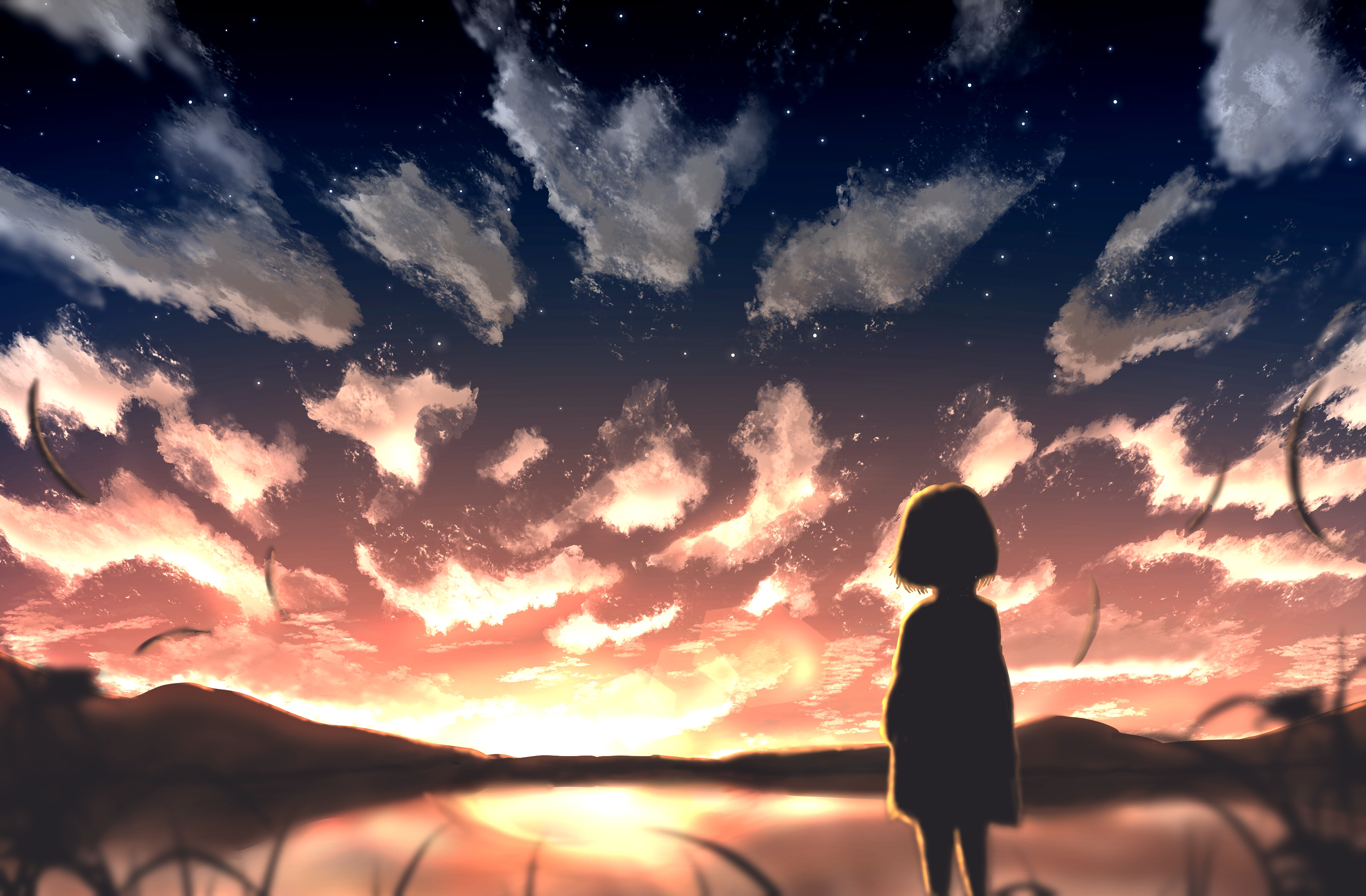 Жёлтое небо обои девочка смотрит на небо