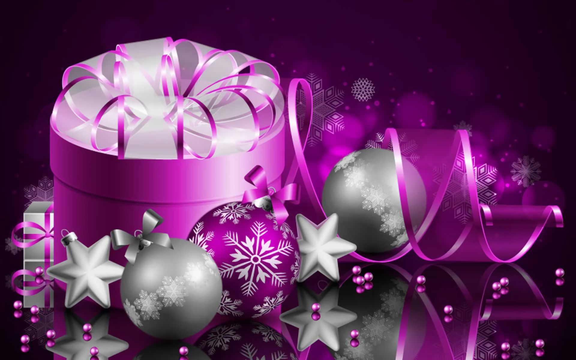805094 скачать обои серебряный, рождество, праздничные, рождественские украшения, подарки, пурпурный, лента - заставки и картинки бесплатно