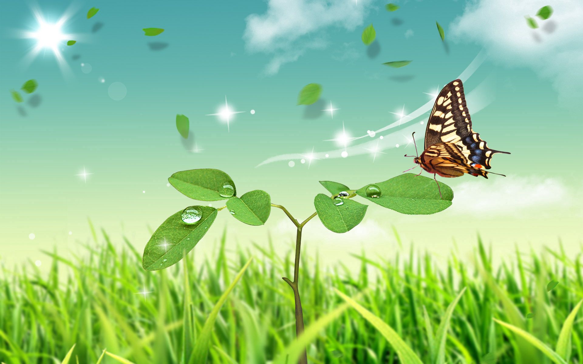 vector, nature, butterfly, is sitting, sits, stem, stalk, petal 1080p