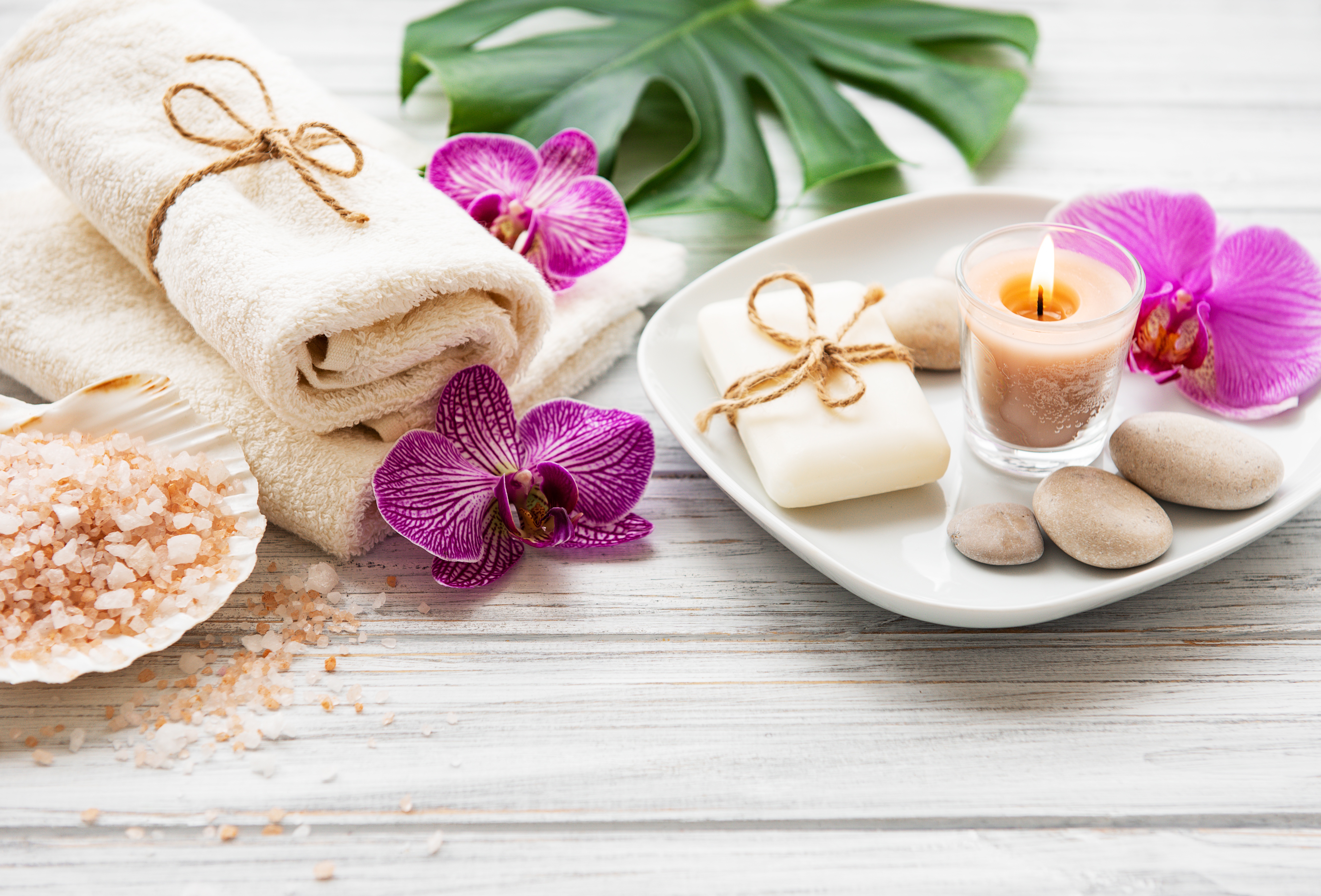 wallpapers man made, spa, candle, flower, orchid, towel, zen