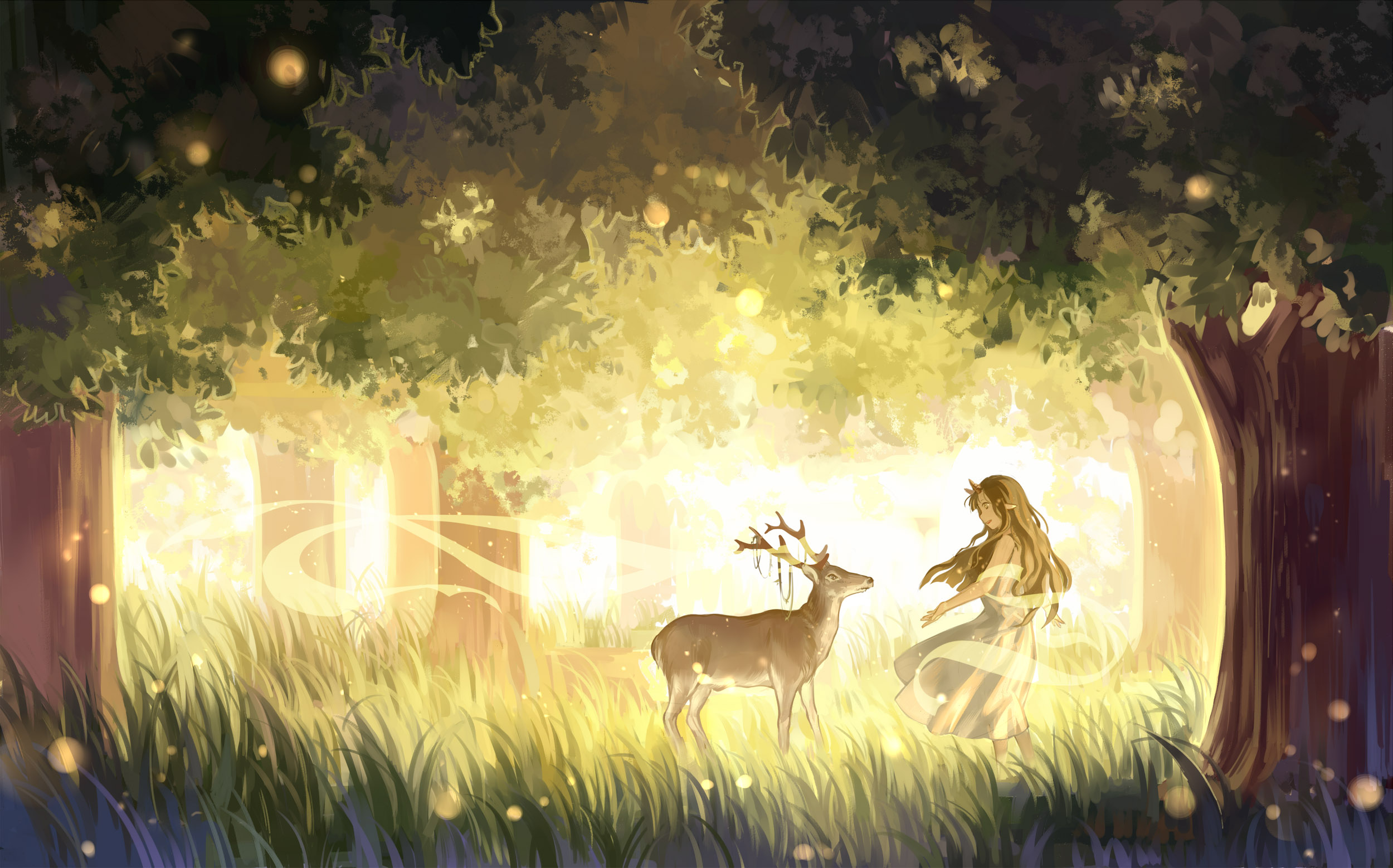Девочка с оленем в лесу