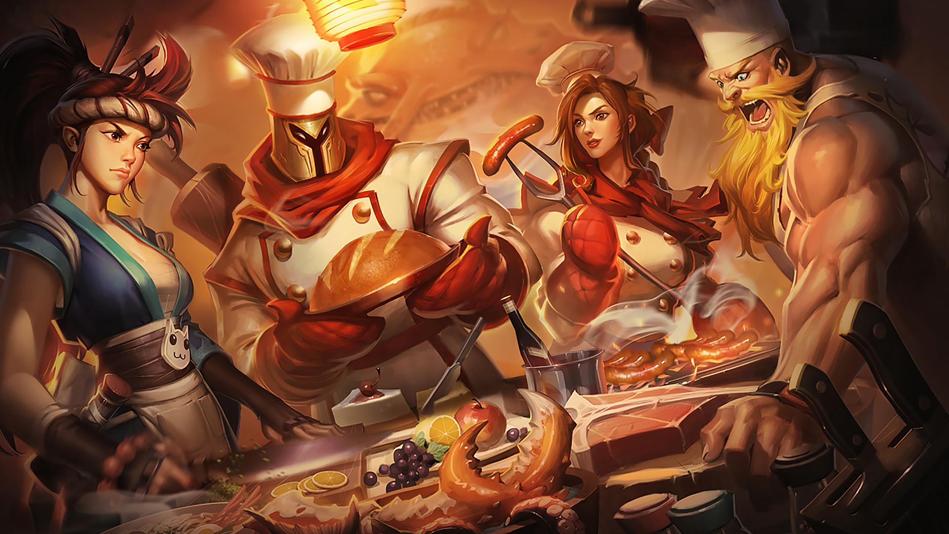 video game, league of legends, akali (league of legends), leona (league of legends), olaf (league of legends), pantheon (league of legends) mobile wallpaper