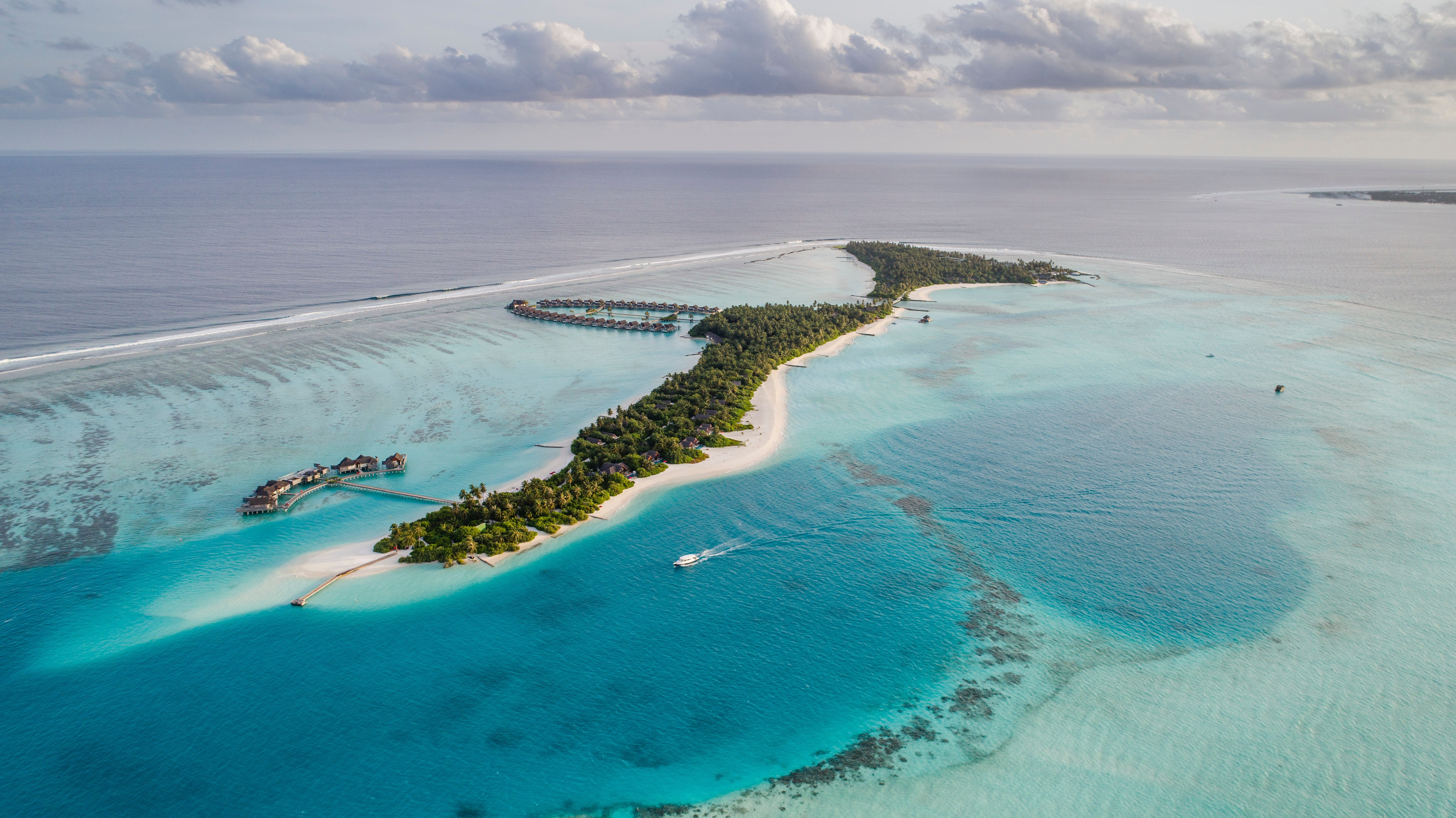 nature, maldives, view from above, sky, horizon, ocean, island 5K