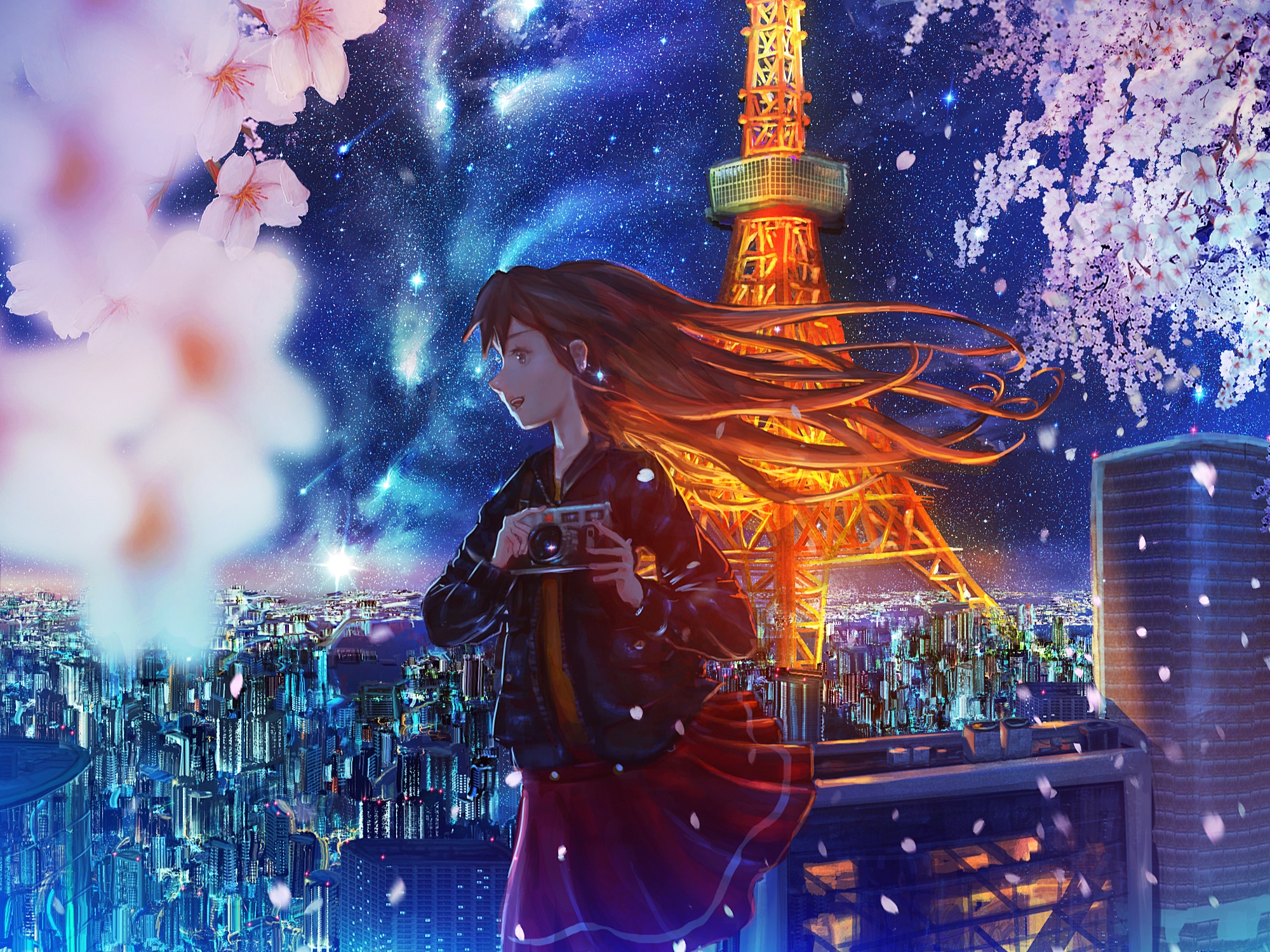 Premium Photo | Tokyo city by night anime and manga drawing illustration  city views