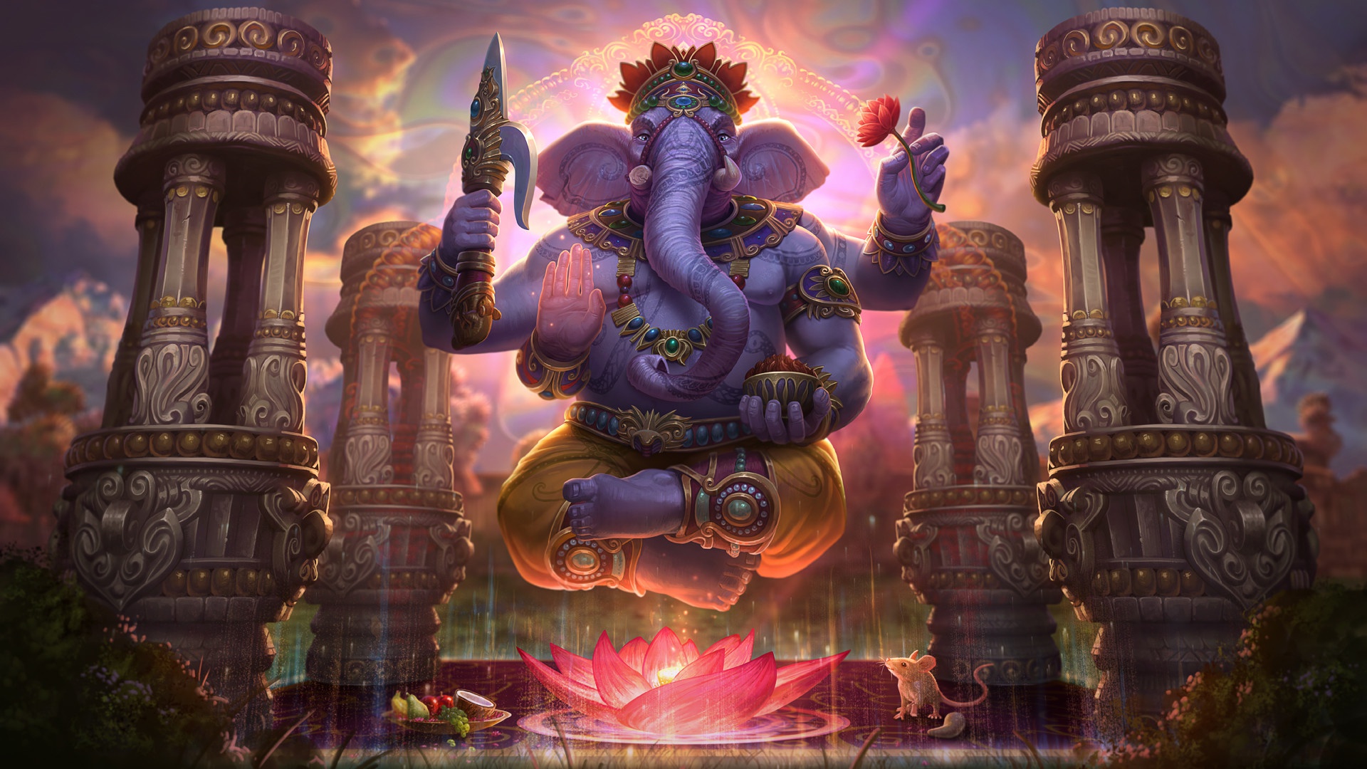 Download mobile wallpaper Lotus, Elephant, God, Video Game, Smite, Ganesha (Smite) for free.