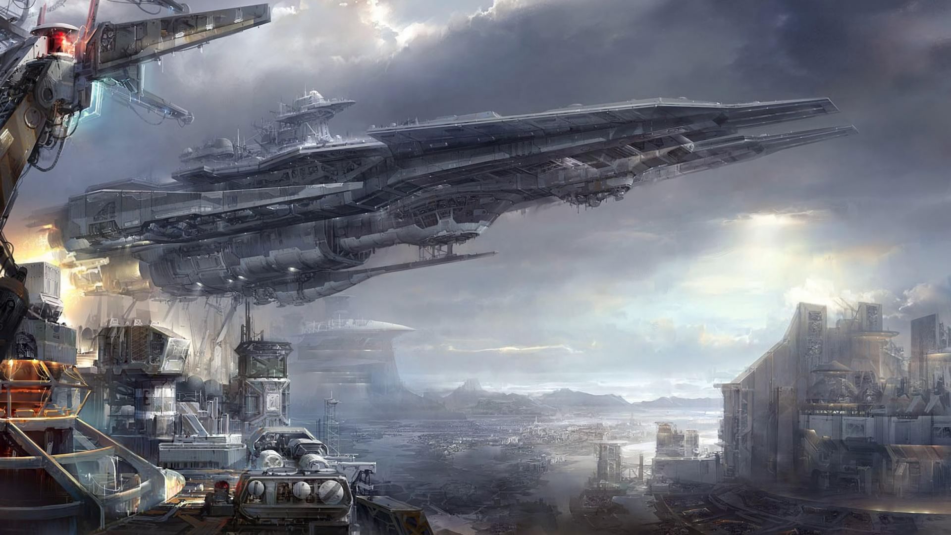 futuristic, spaceship, video game, ace online, city, cityscape, sci fi, spaceport 4K Ultra