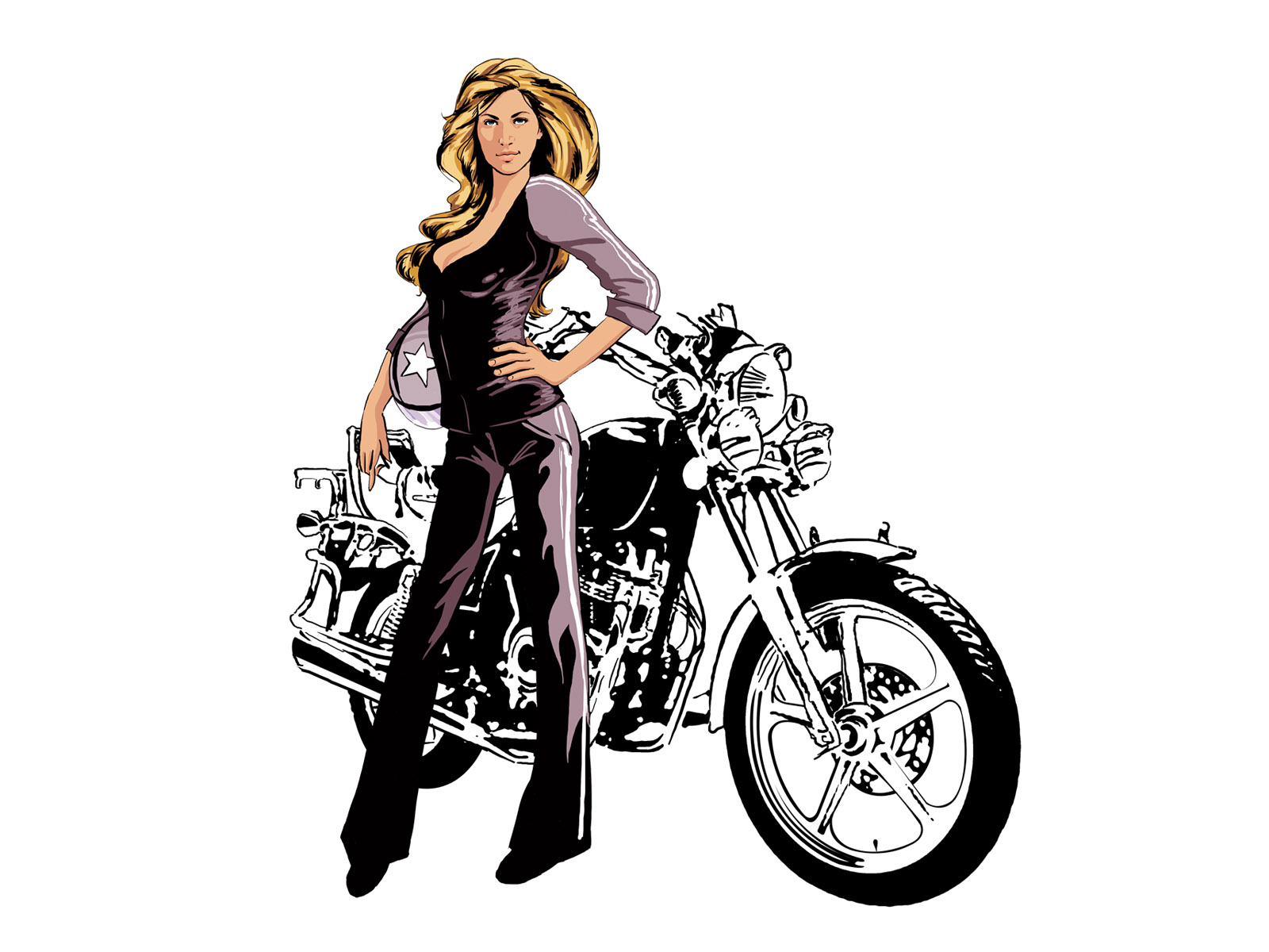 Нарисованная девушка на мотоцикле