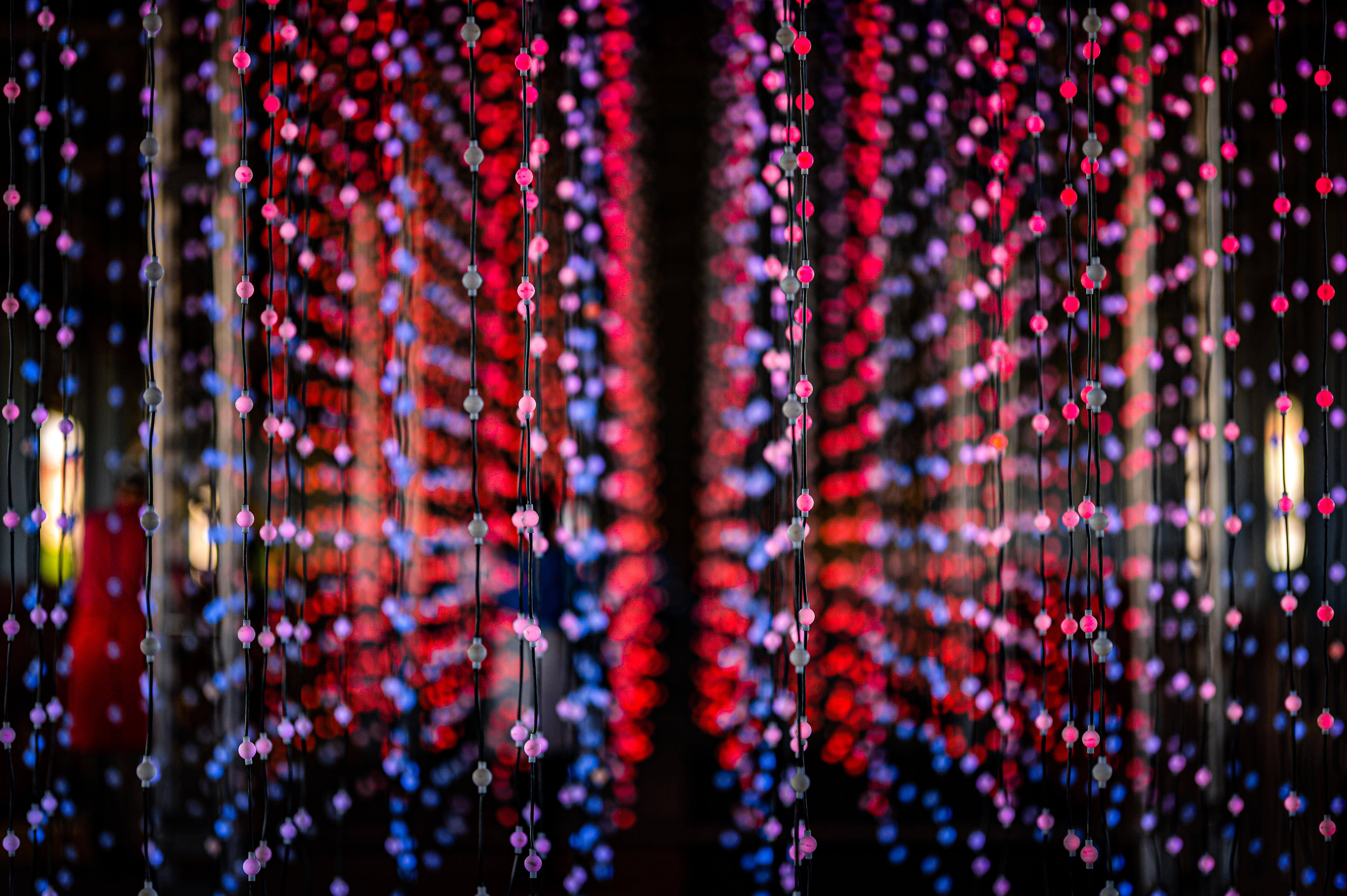 Download mobile wallpaper Lights, Garlands, Motley, Smooth, Multicolored, Garland, Light Bulbs, Macro, Blur for free.